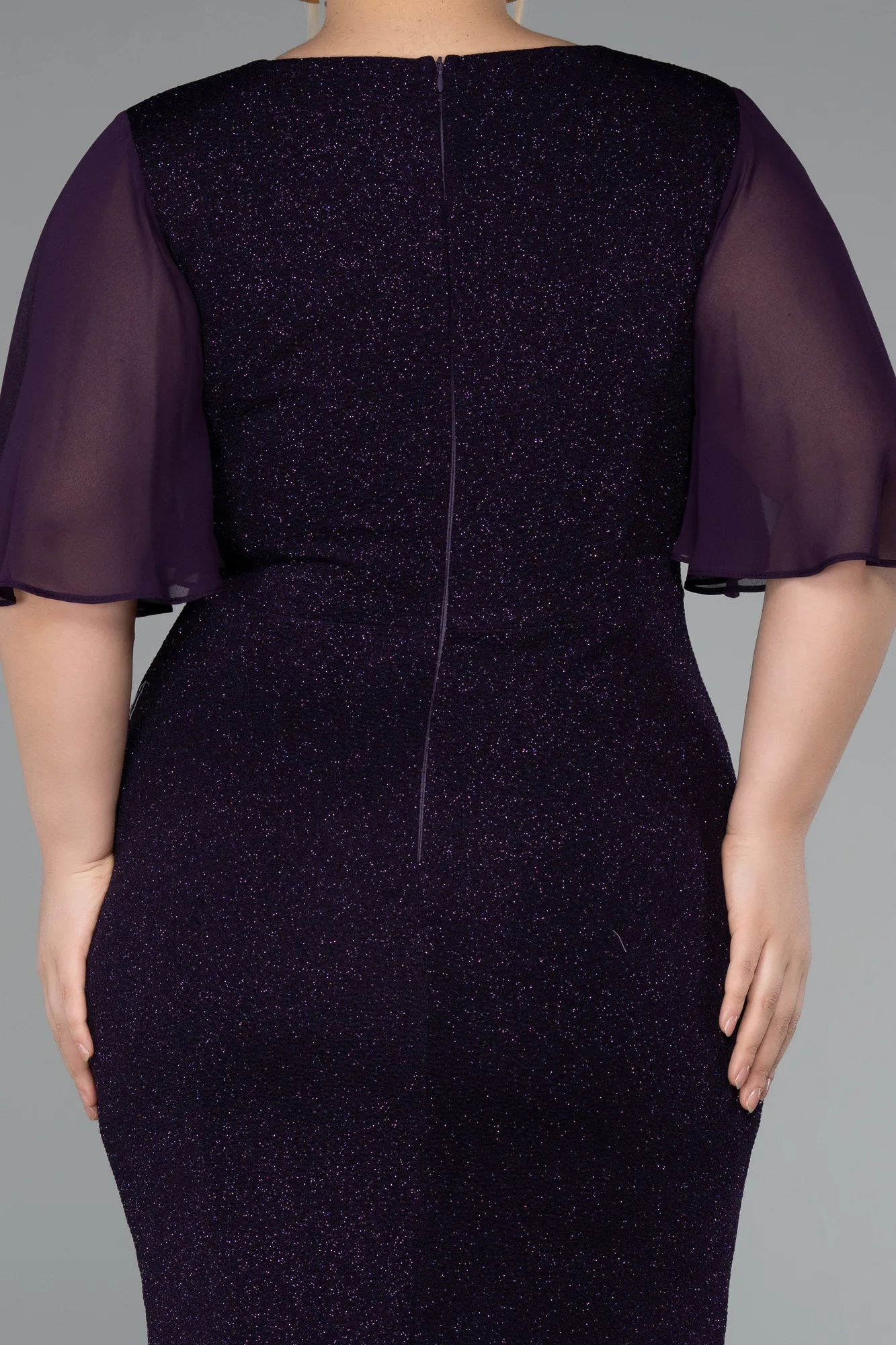 Purple-Midi Plus Size Evening Dress ABK1826