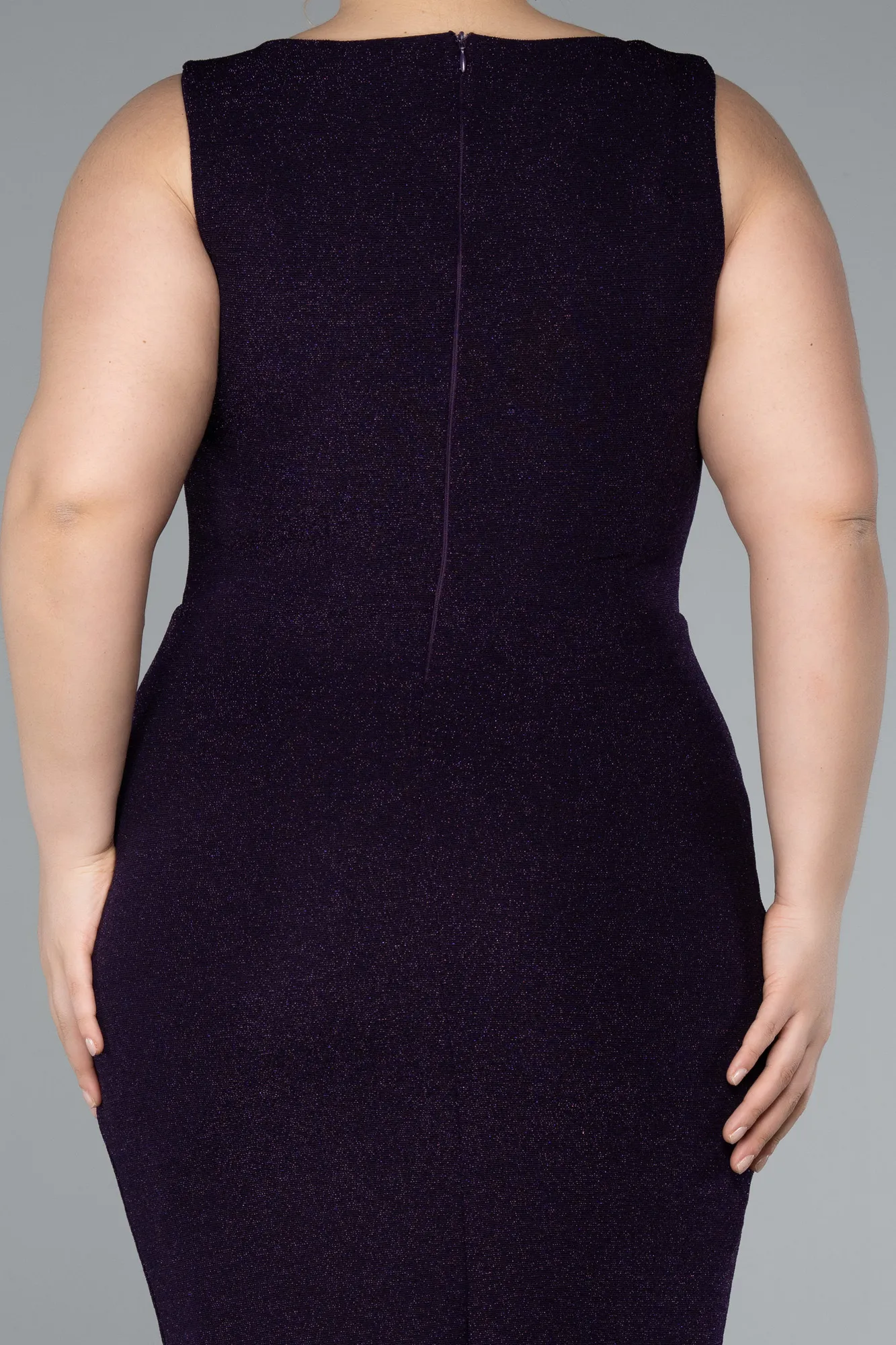 Purple-Midi Plus Size Evening Dress ABK2338