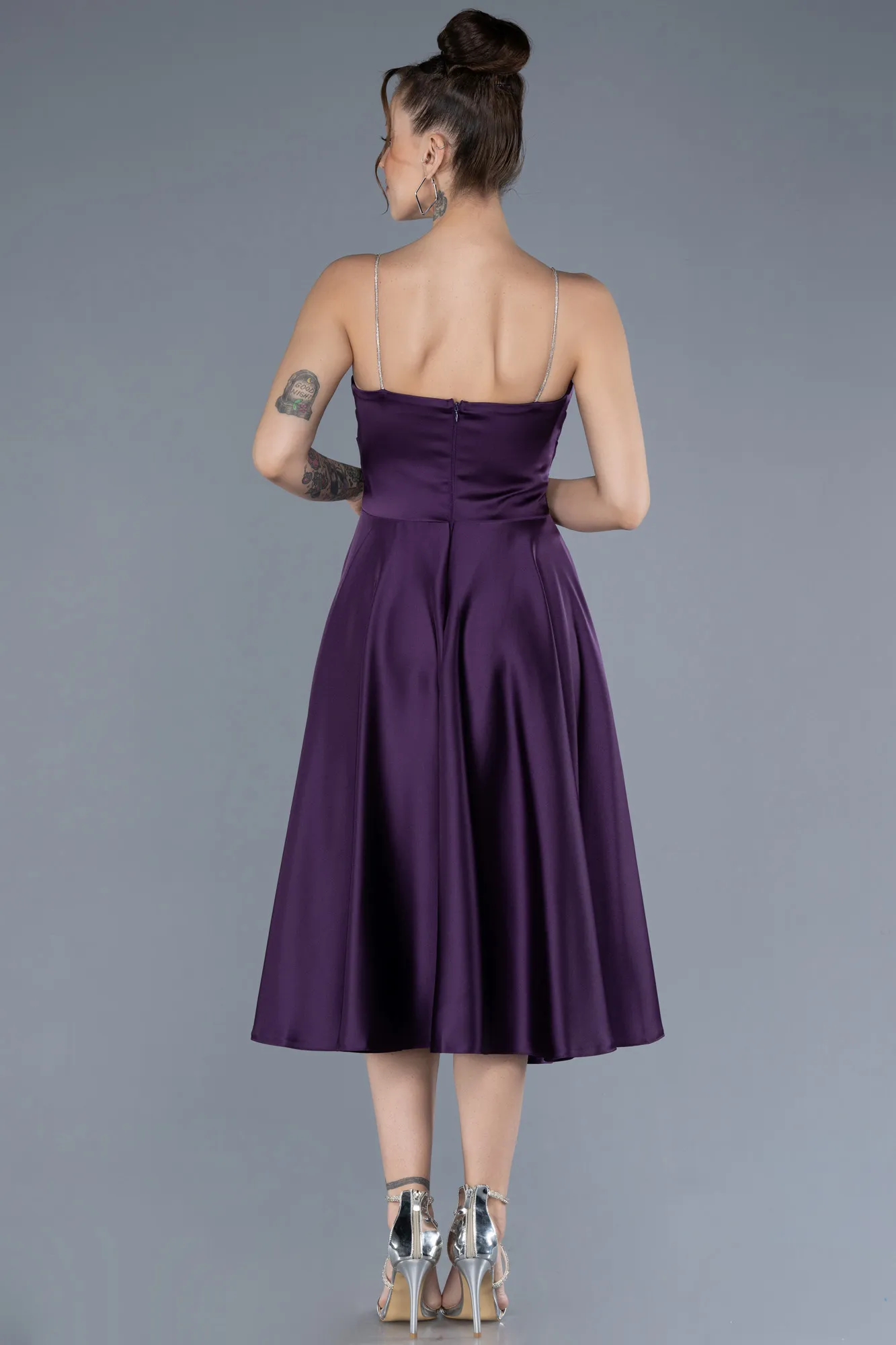 Purple-Midi Satin Cocktail Dress ABK2240
