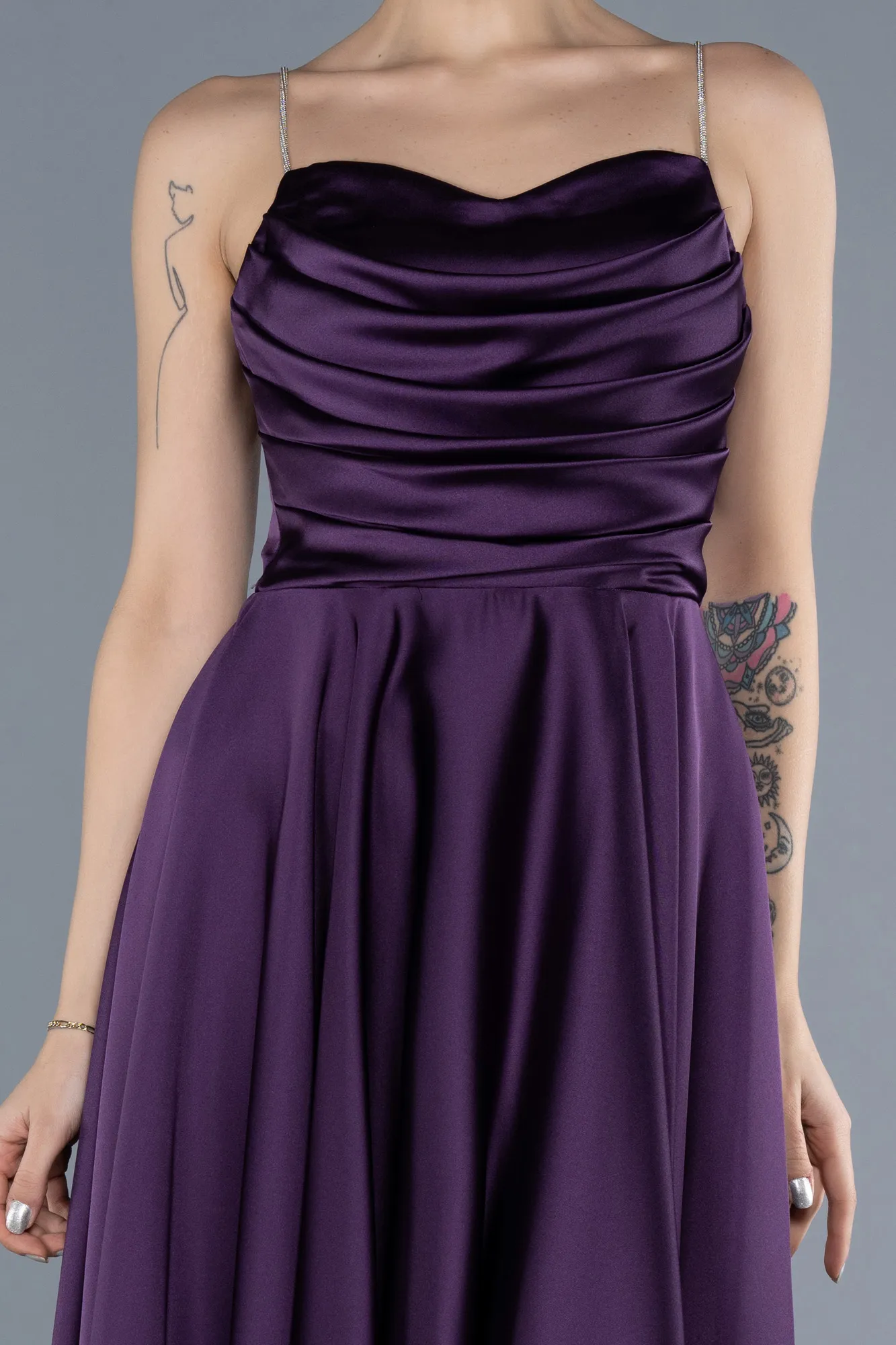 Purple-Midi Satin Cocktail Dress ABK2240