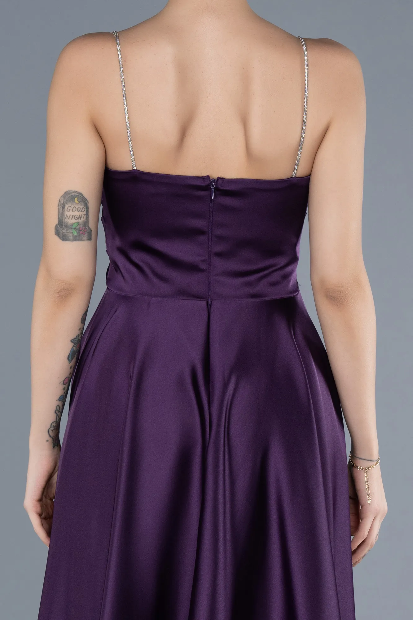 Purple-Midi Satin Cocktail Dress ABK2240
