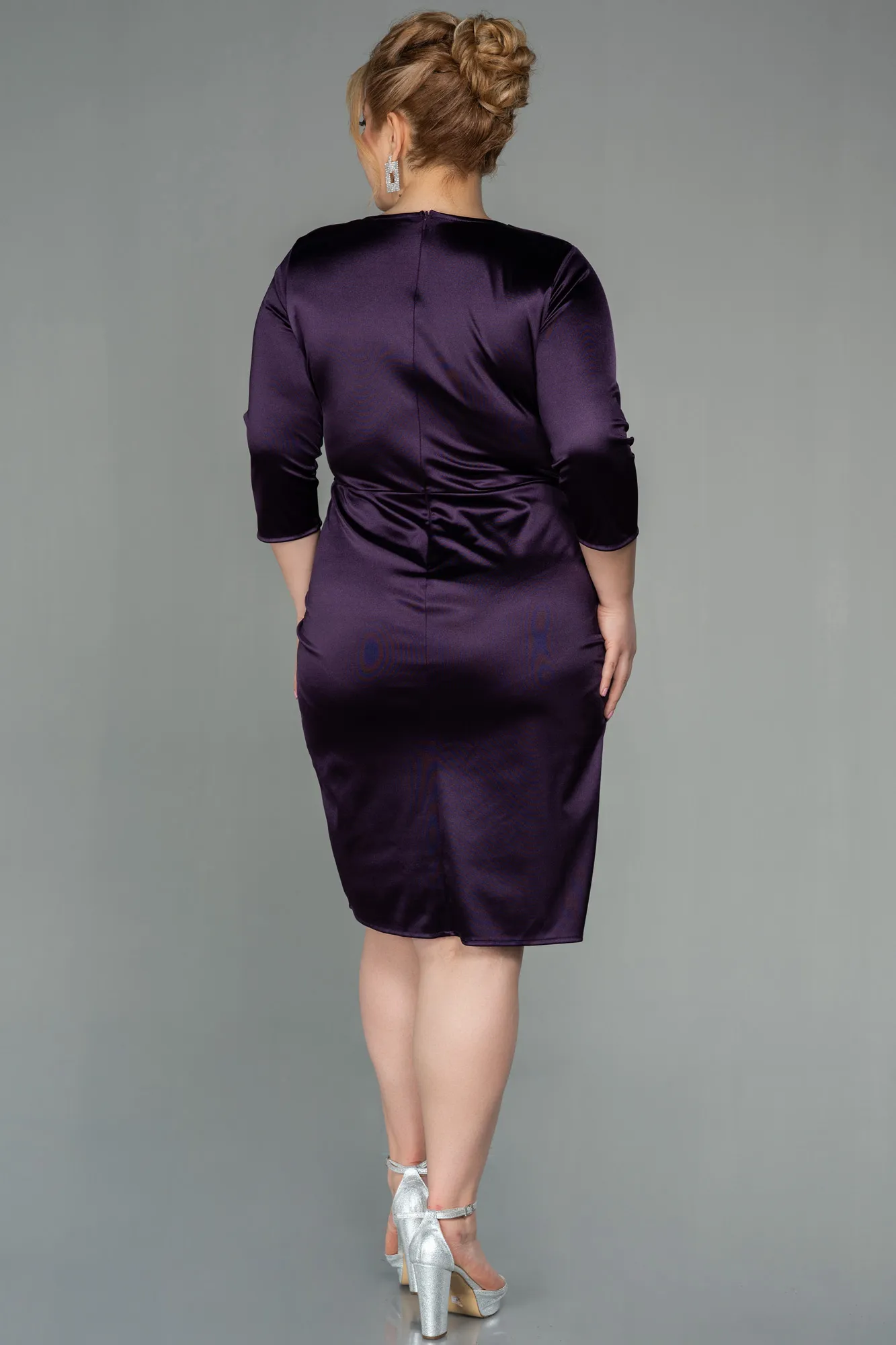 Purple-Midi Satin Evening Dress ABK1592