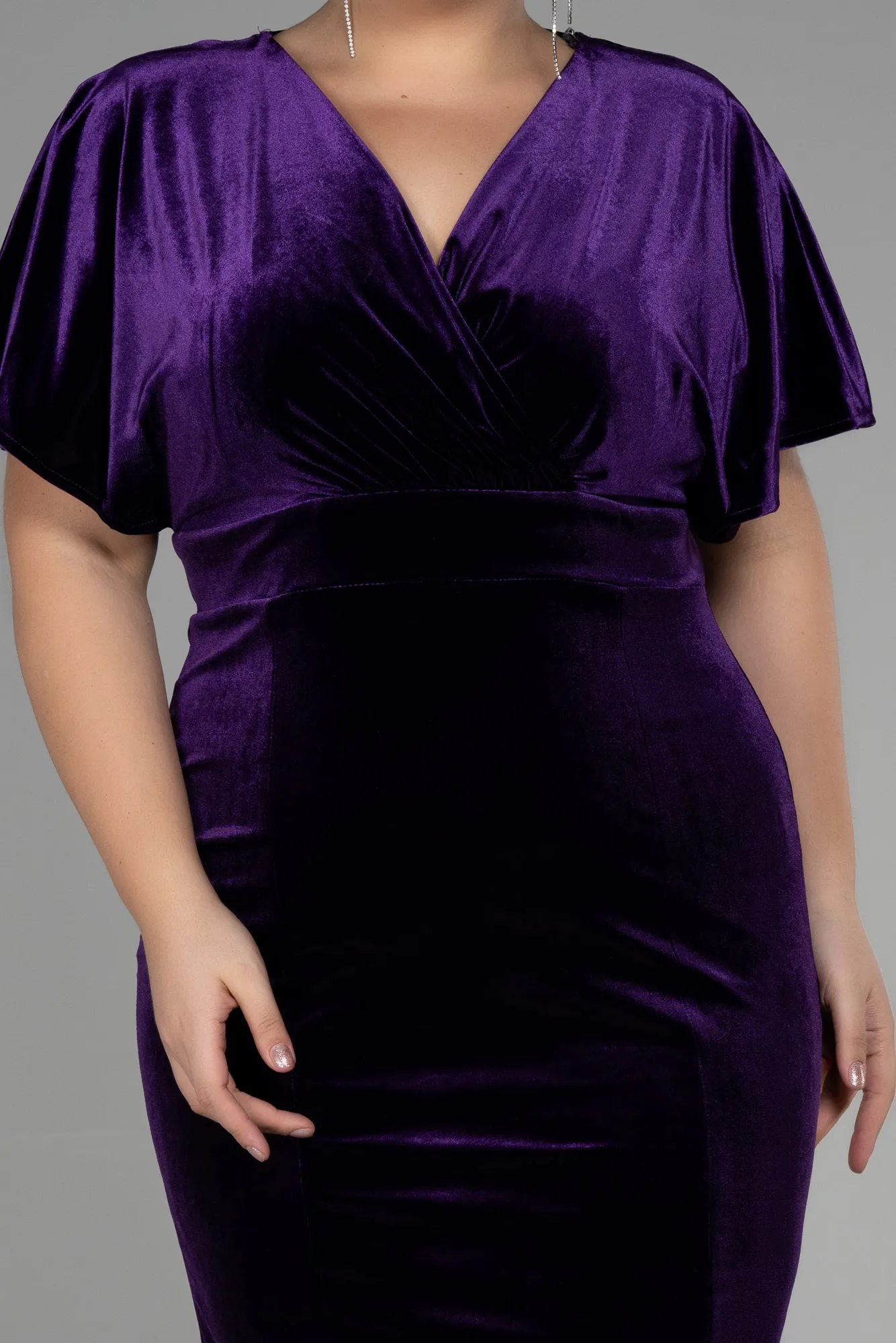 Purple-Midi Velvet Velvet Oversized Evening Dress ABK1876