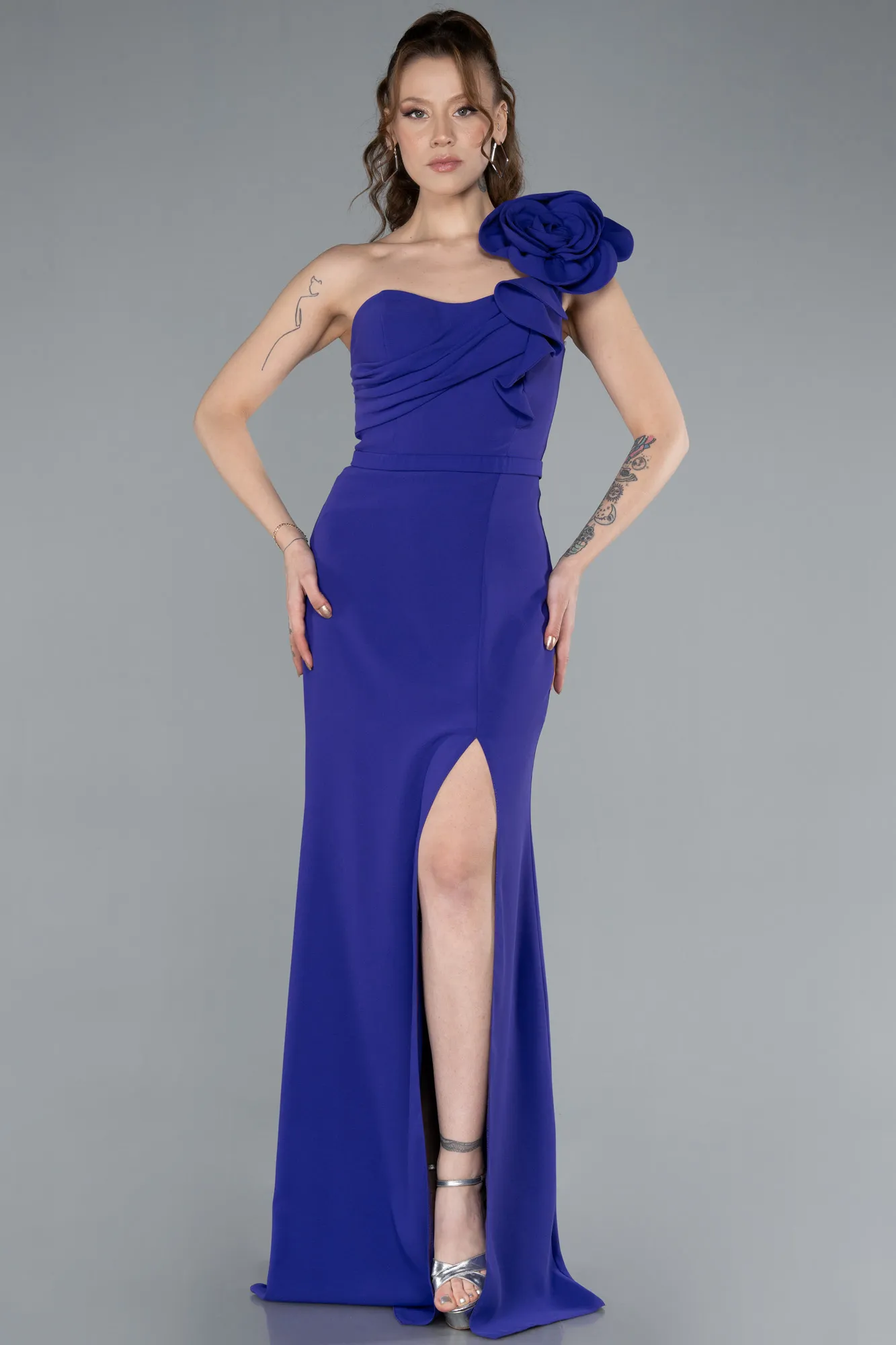 Purple-Rose One Shoulder Slit Long Evening Gown ABU4695