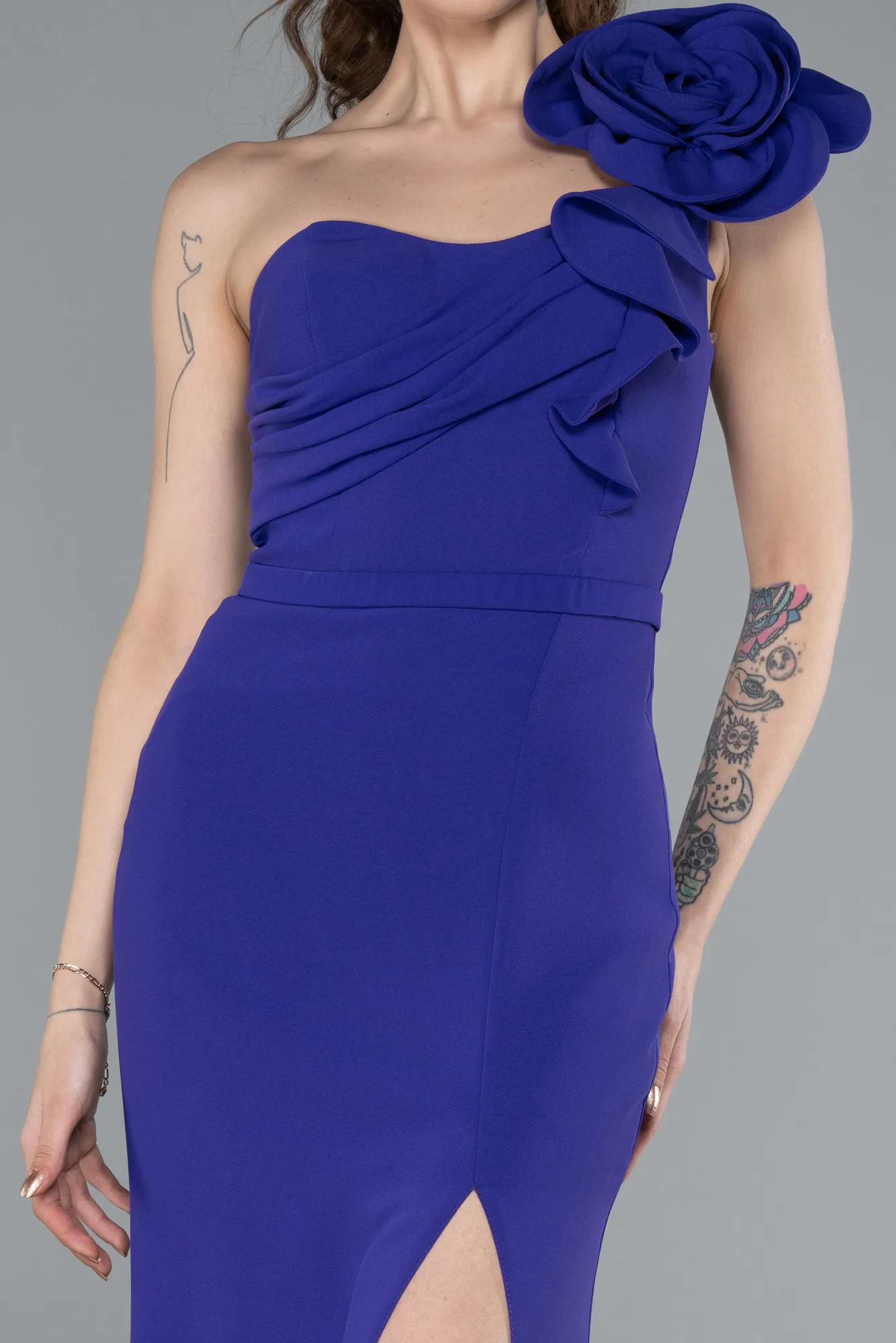 Purple-Rose One Shoulder Slit Long Evening Gown ABU4695