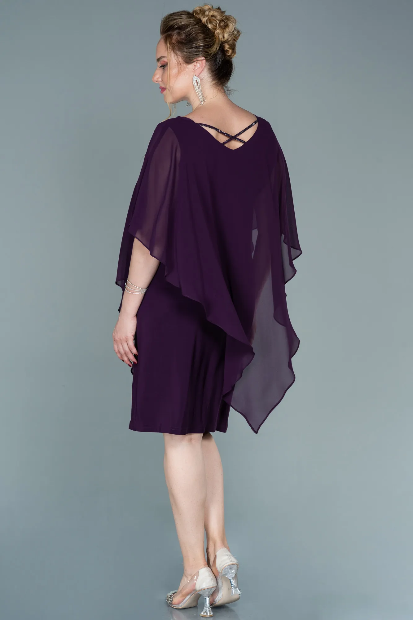 Purple-Short Chiffon Plus Size Evening Dress ABK1494