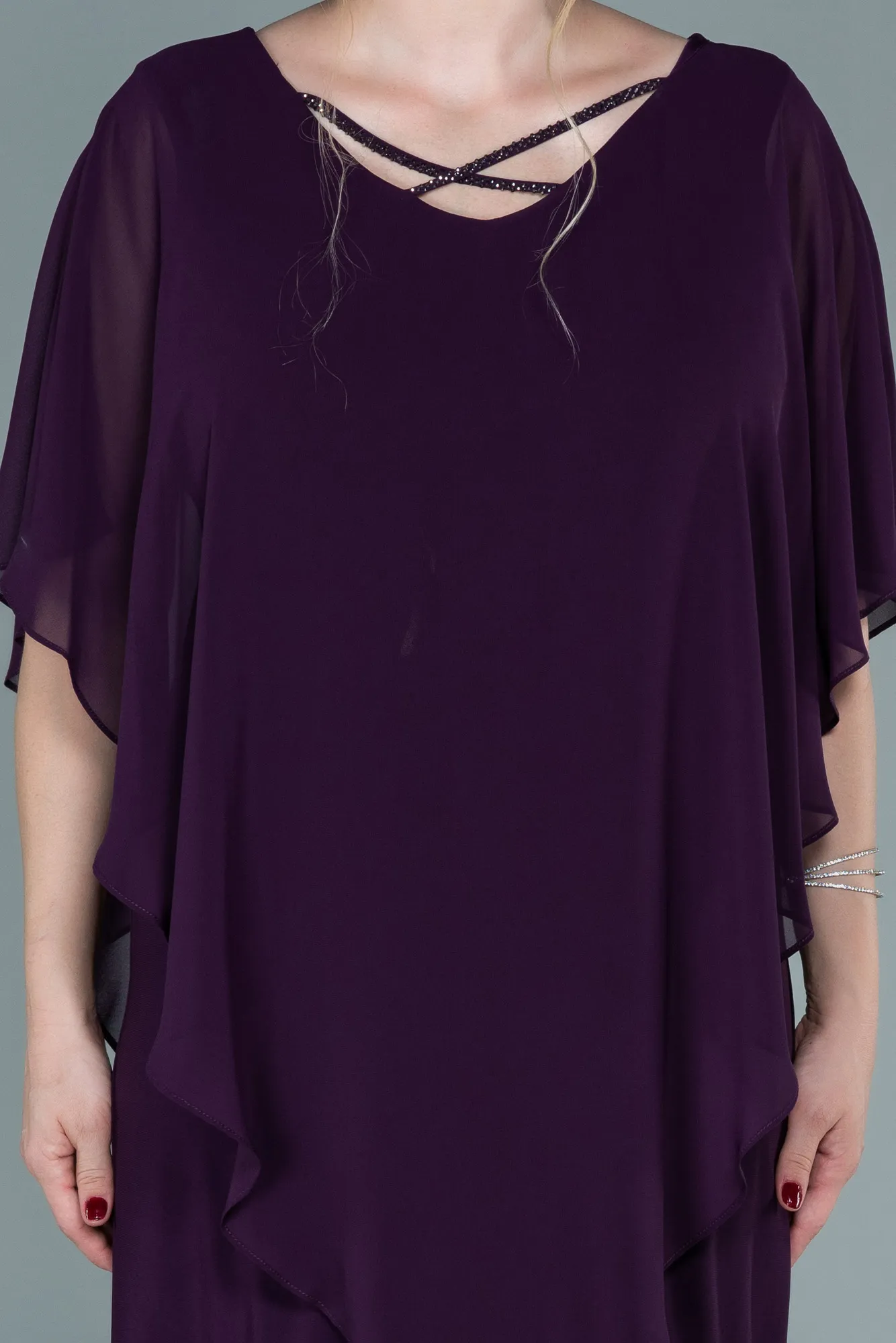 Purple-Short Chiffon Plus Size Evening Dress ABK1494