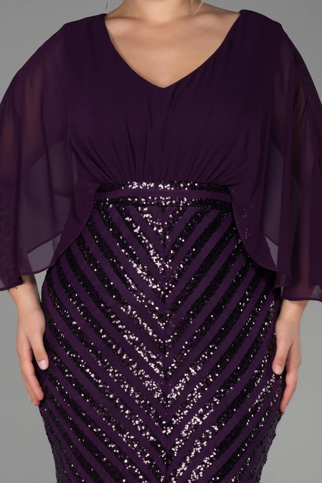 Purple-Short Chiffon Plus Size Evening Dress ABK1852