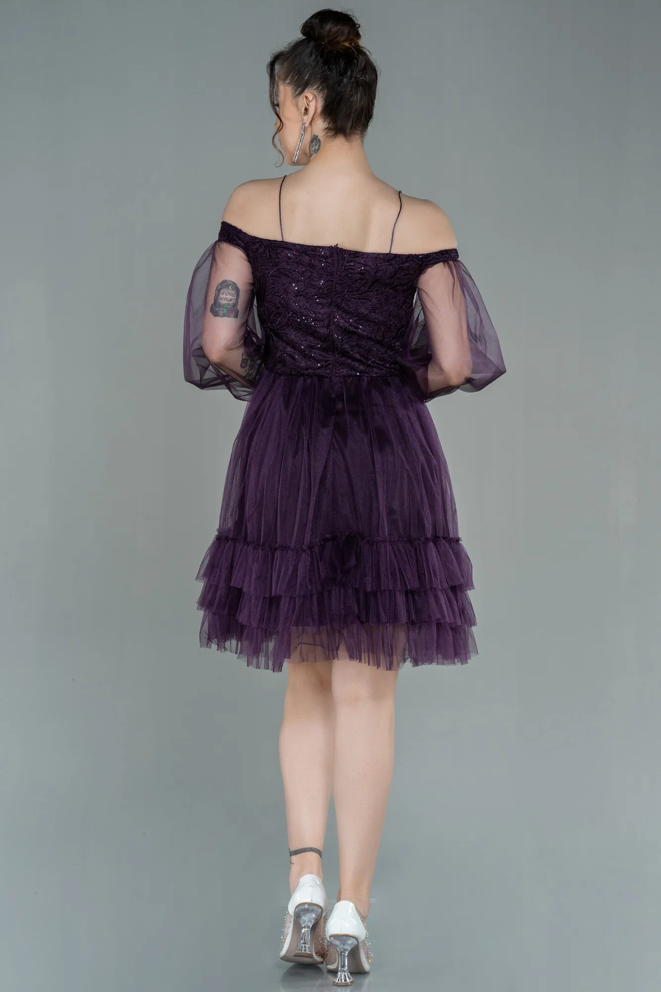 Purple-Short Invitation Dress ABK992