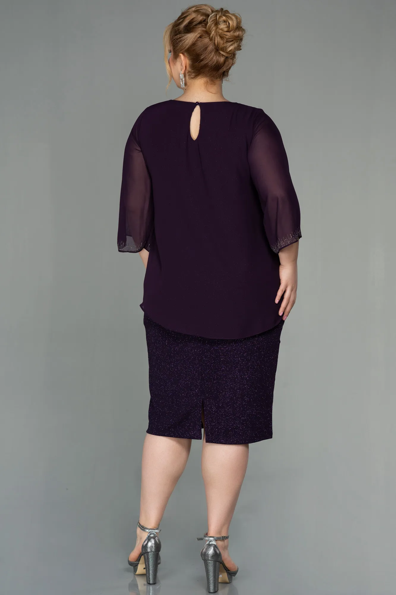 Purple-Short Plus Size Evening Dress ABK1593