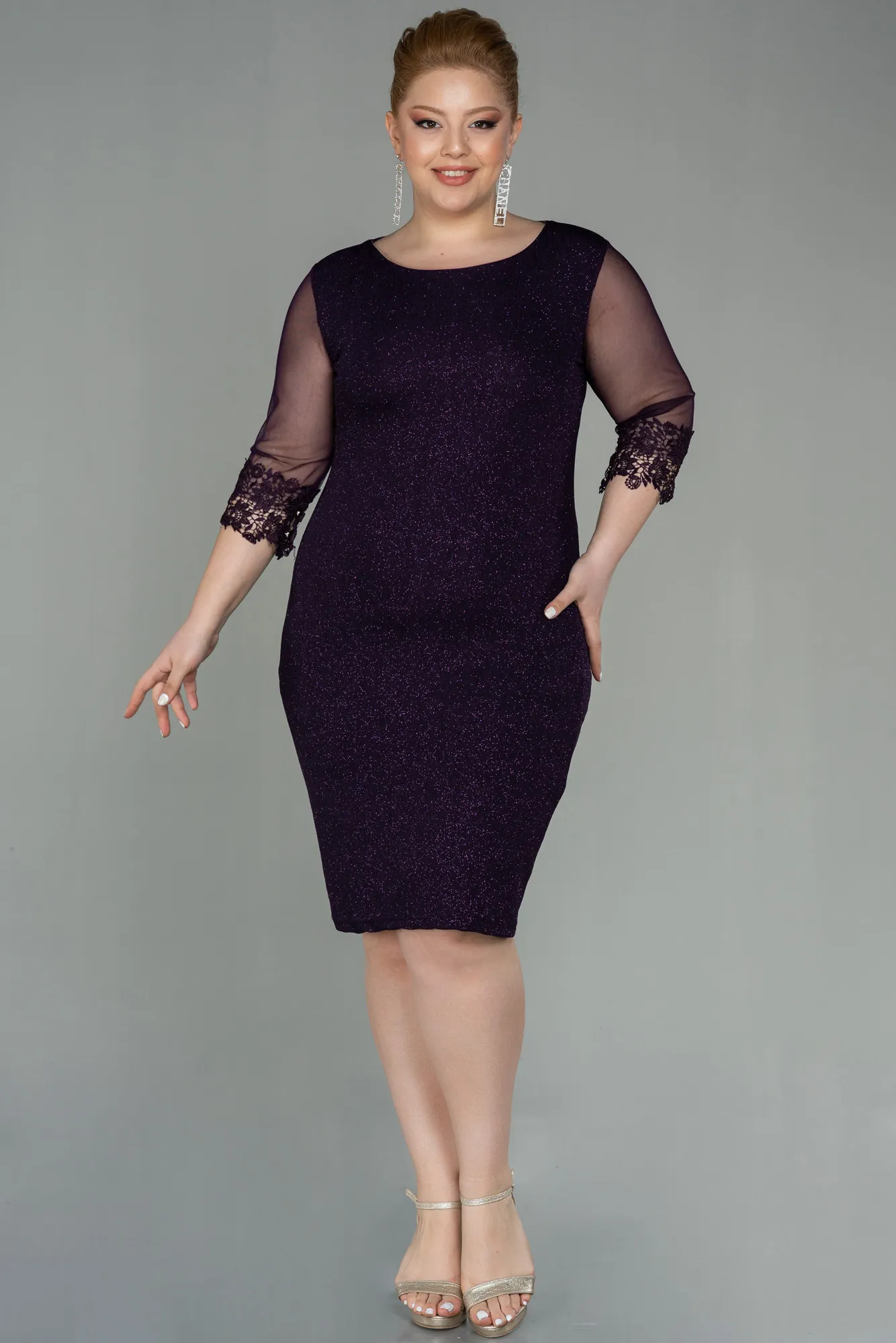 Purple-Short Plus Size Evening Dress ABK1609