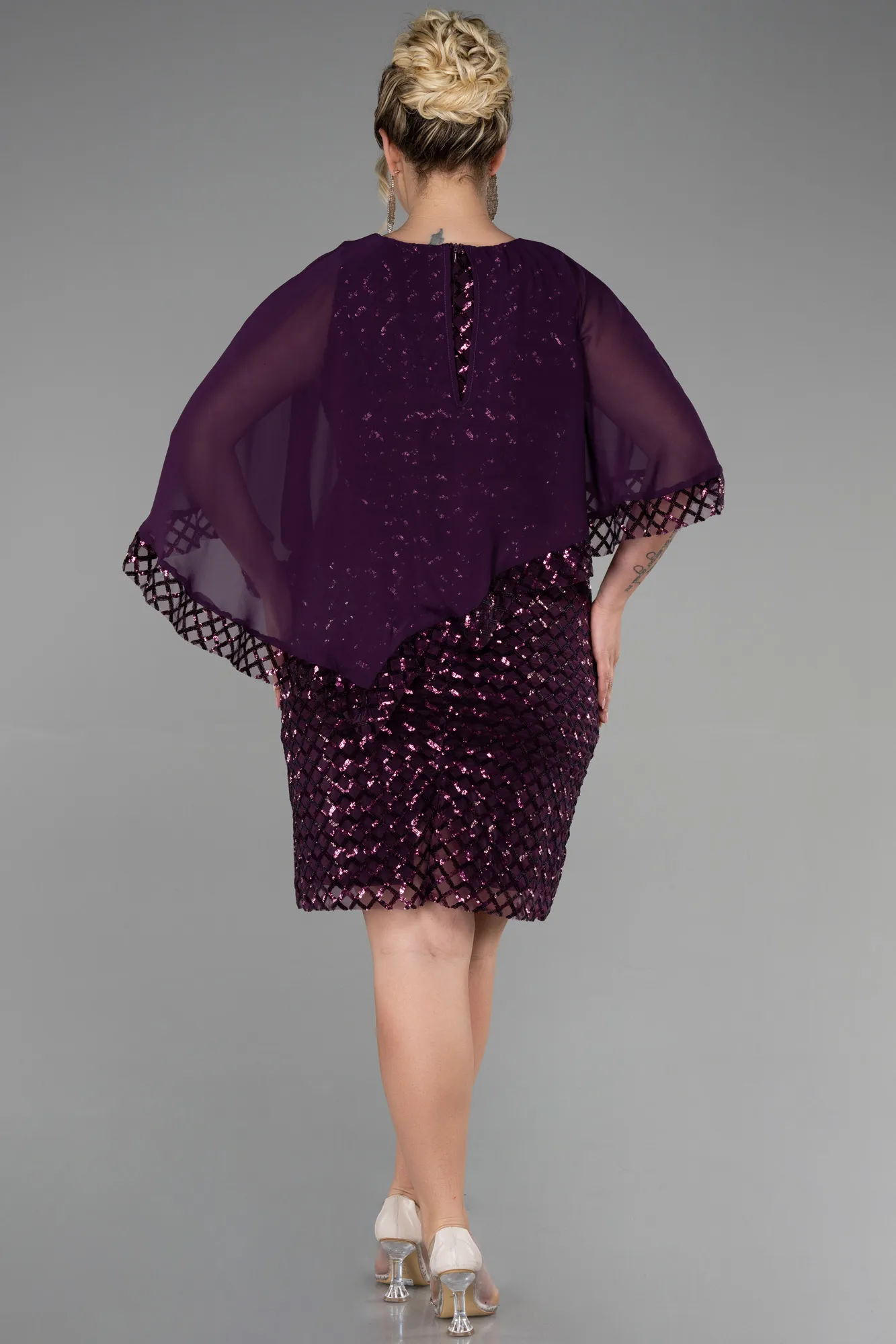 Purple-Short Plus Size Evening Dress ABK1898