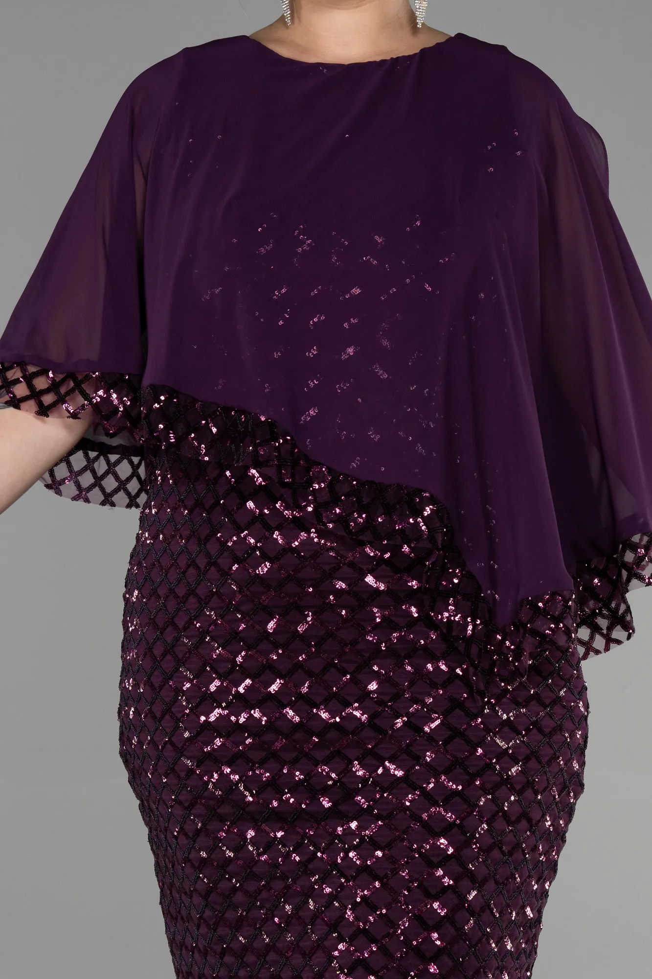 Purple-Short Plus Size Evening Dress ABK1898
