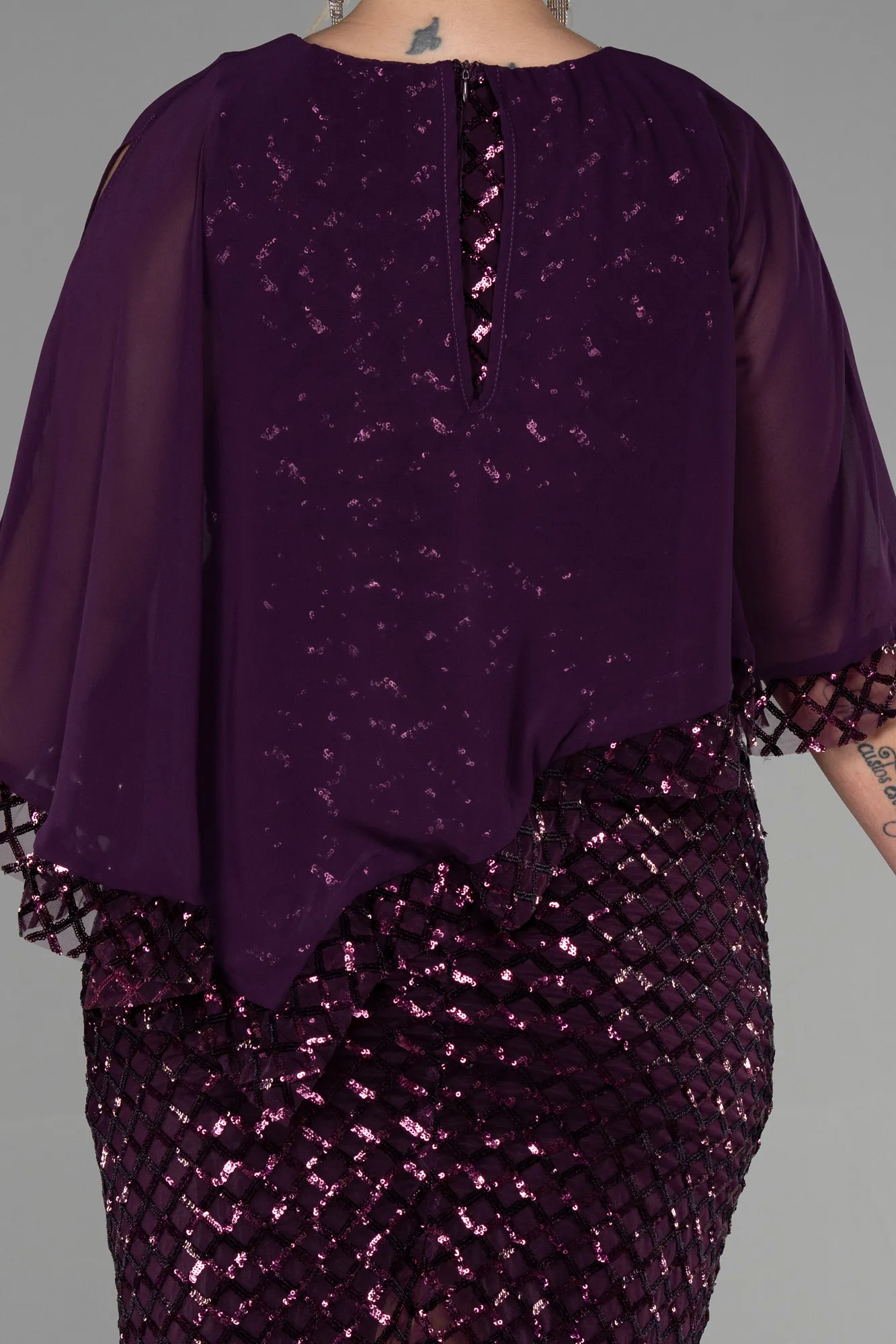 Purple-Short Plus Size Evening Dress ABK1898