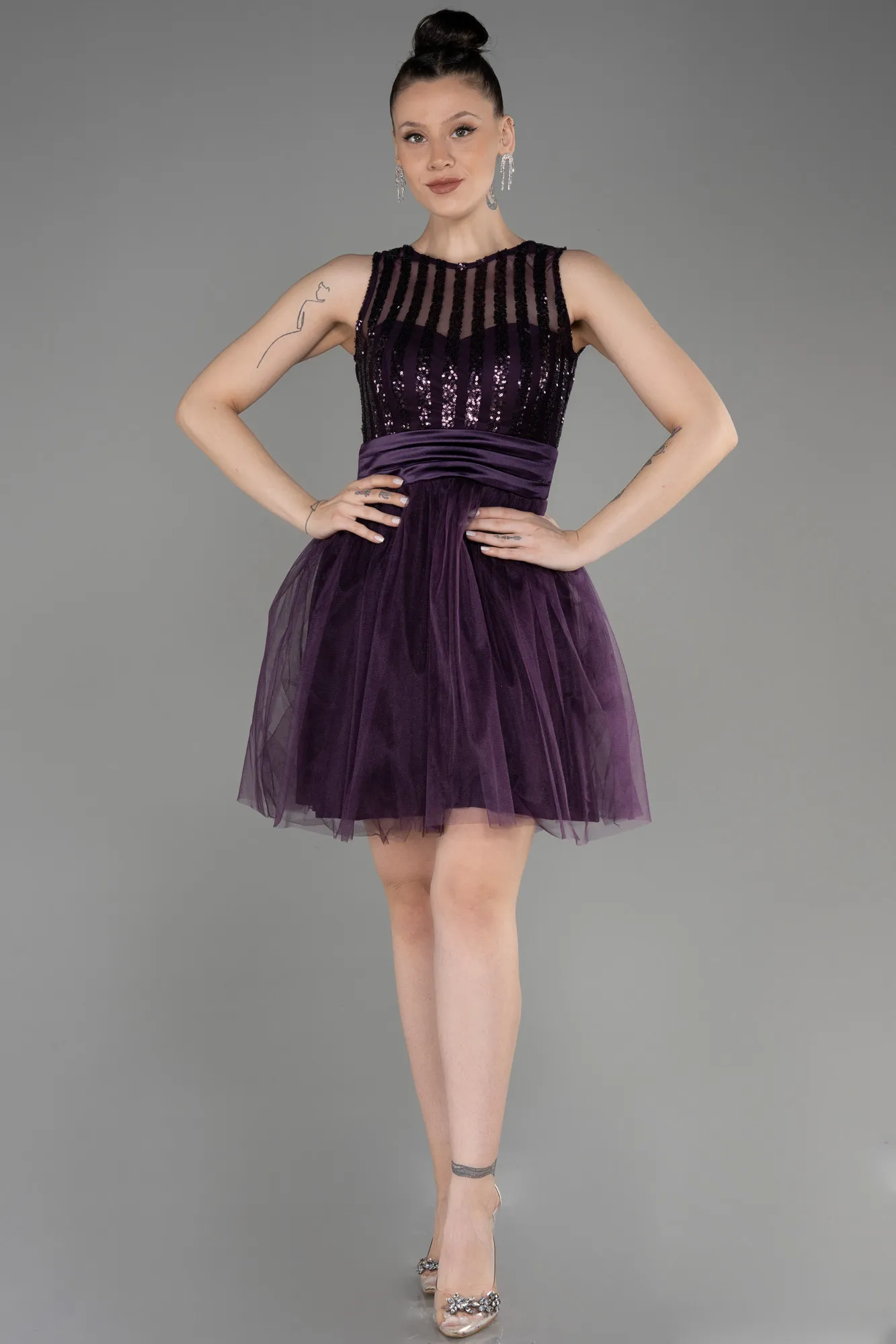 Purple-Short Prom Gown ABK2016