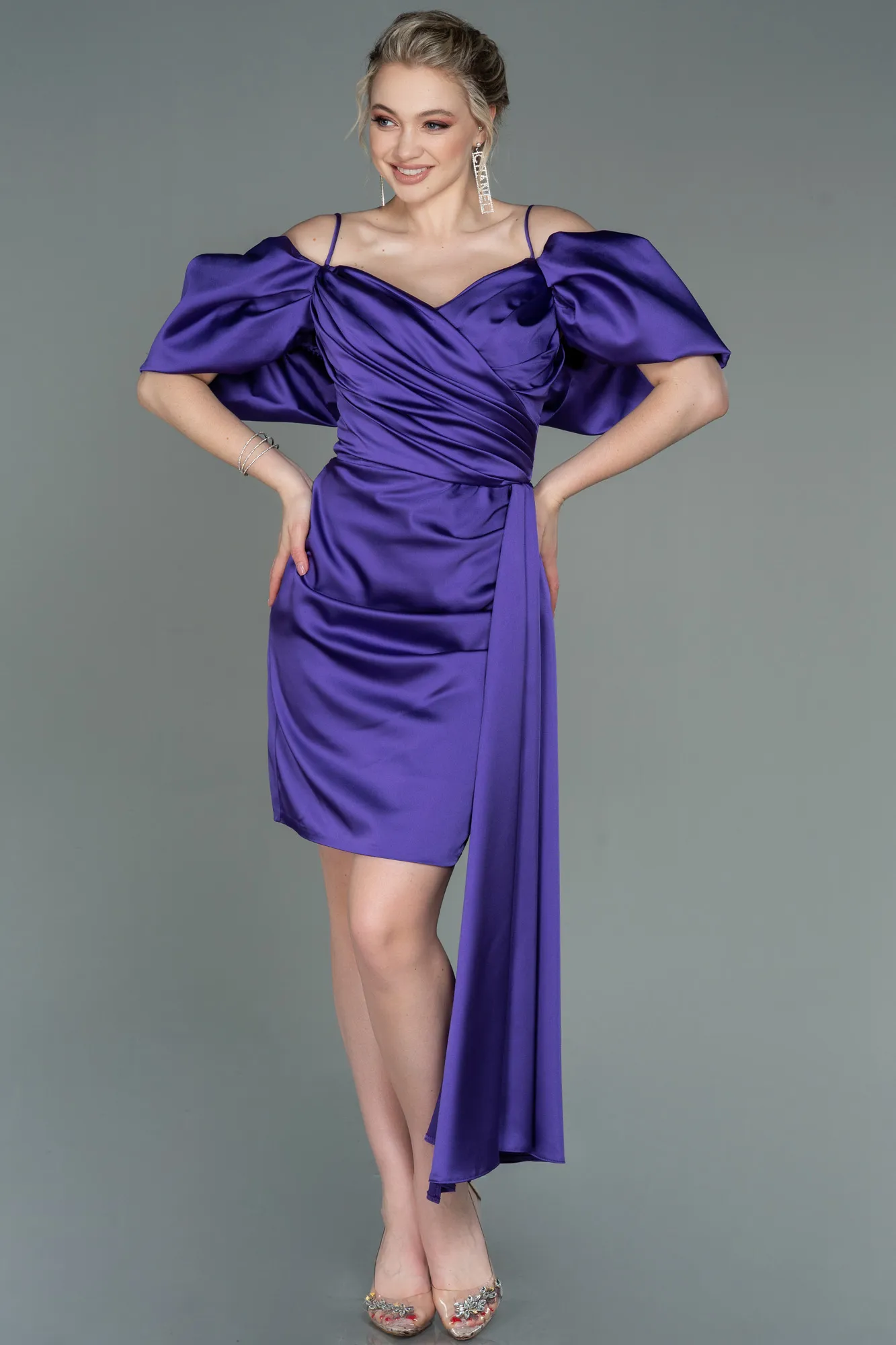 Purple-Short Satin Invitation Dress ABK1773