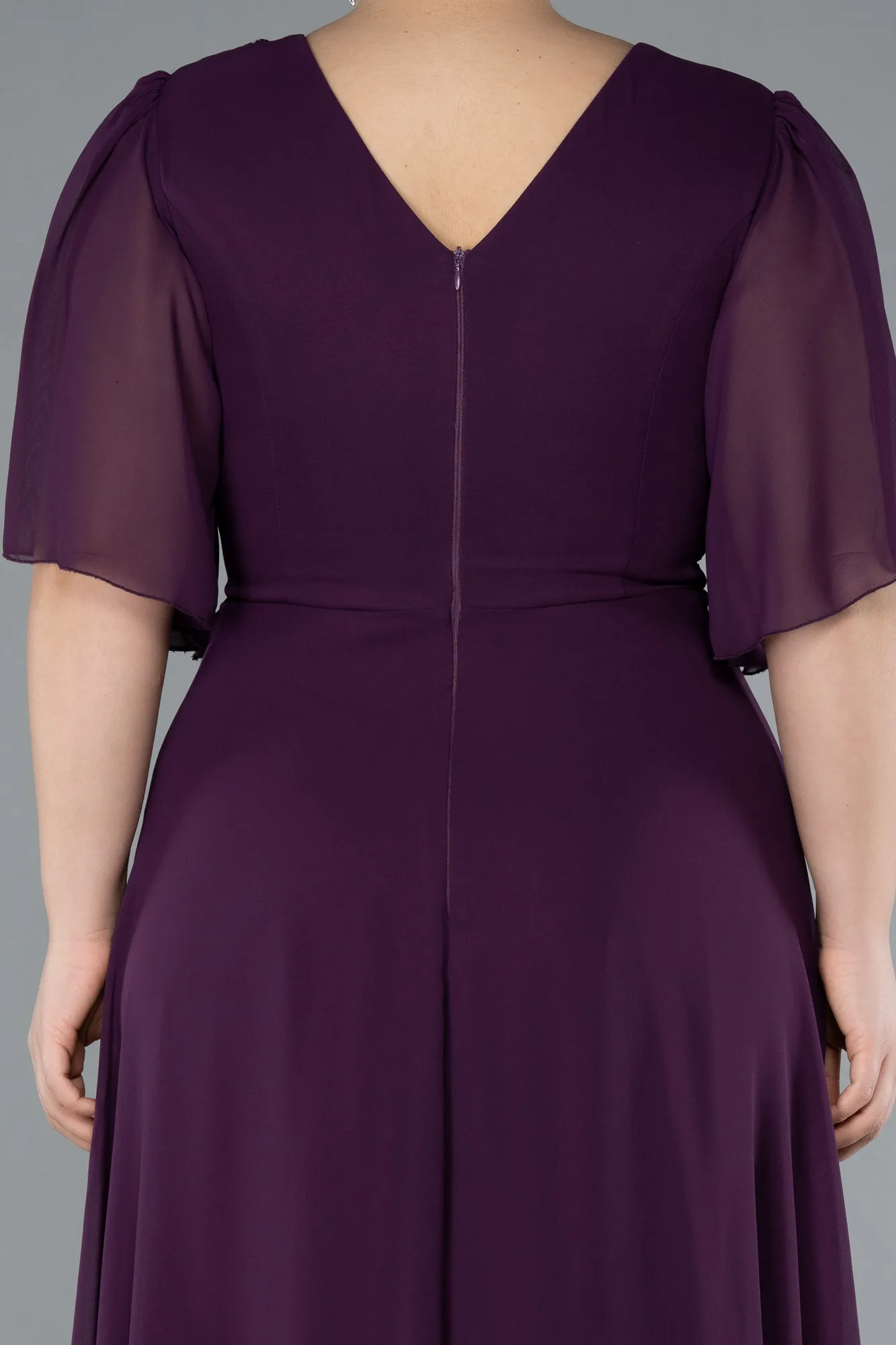 Purple-Short Sleeve Chiffon Long Plus Size Evening Dress ABU4794
