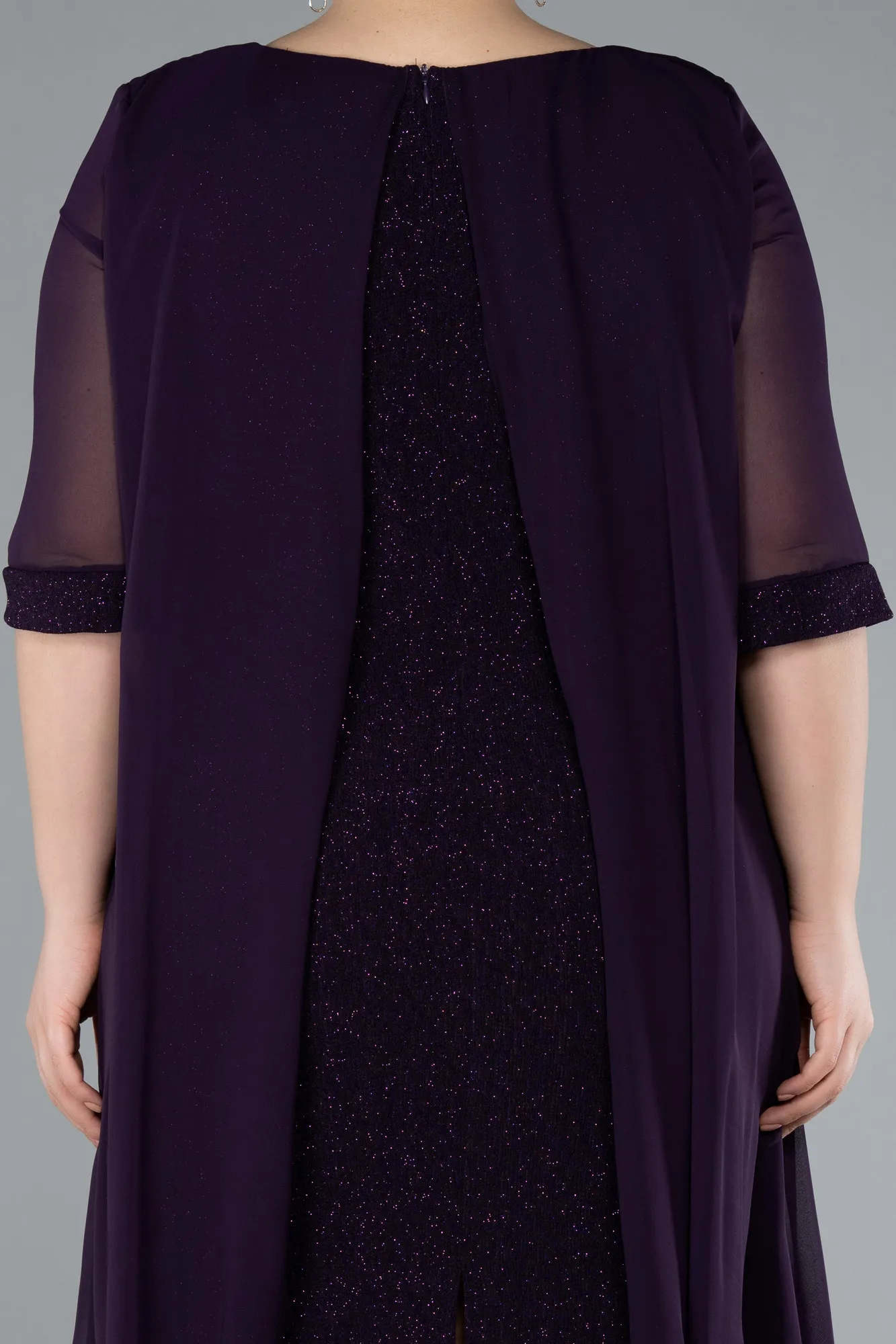 Purple-Short Sleeve Midi Plus Size Evening Dress ABK2302