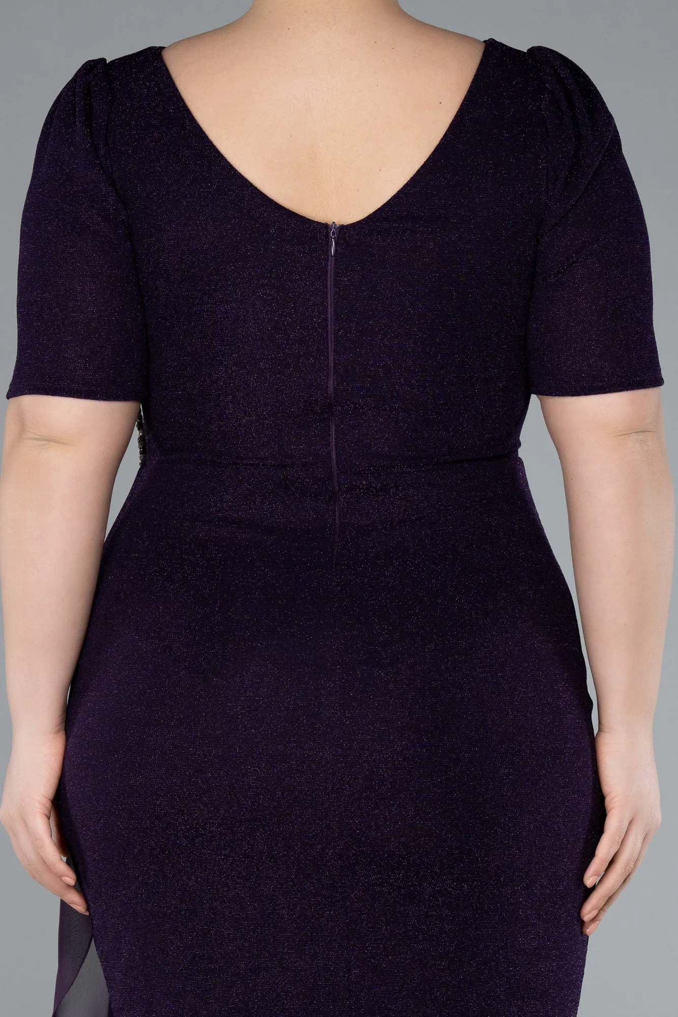 Purple-Short Sleeve Midi Plus Size Evening Dress ABK2303