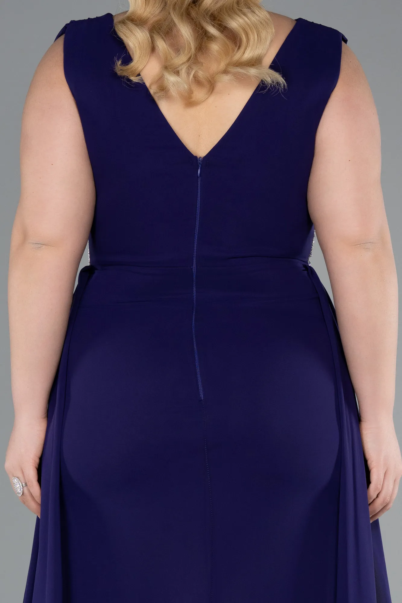 Purple-Sleeveless Waist Stoned Slit Long Chiffon Plus Size Evening Gown ABU5006