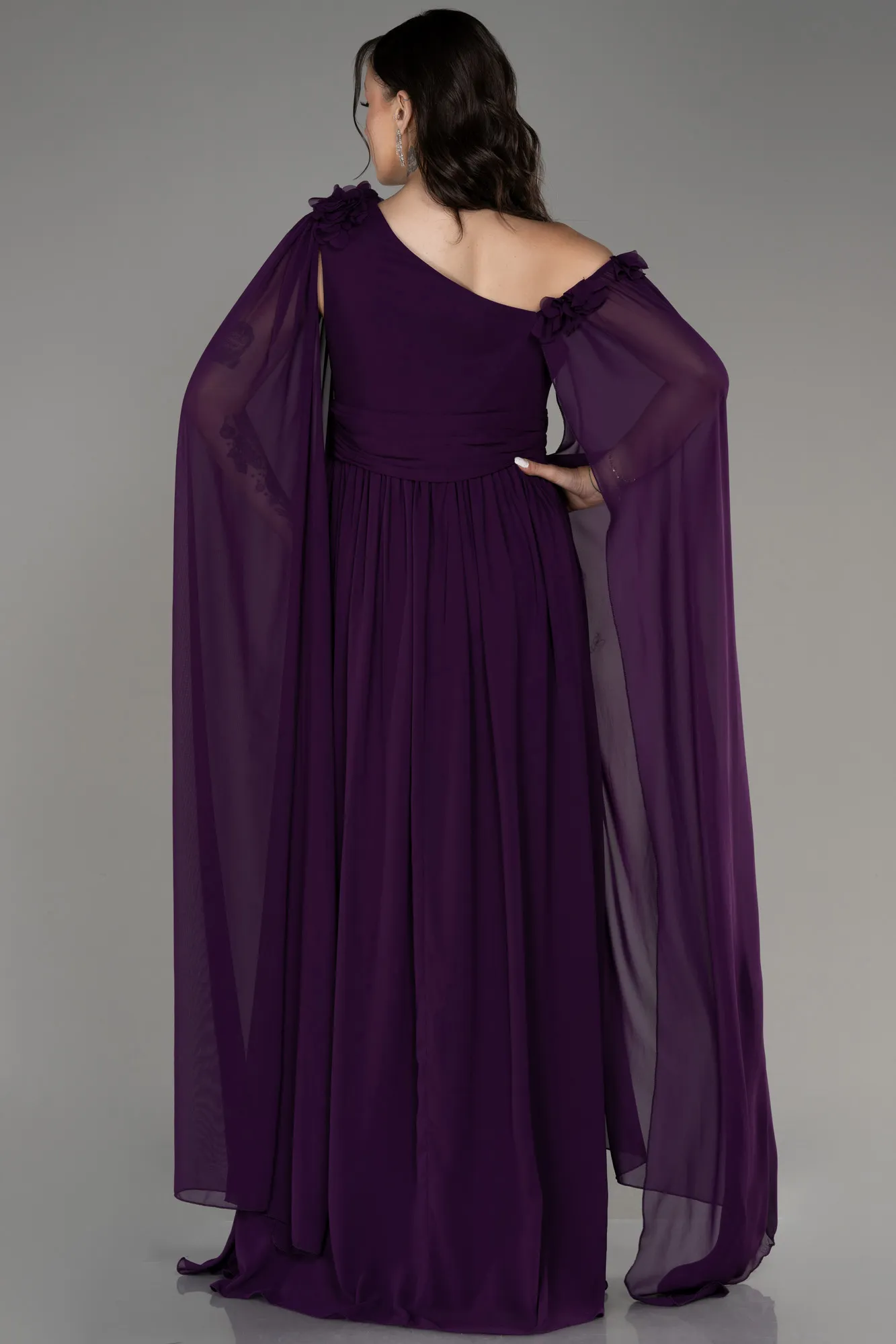 Purple-Slit Shawl Long Chiffon Plus Size Evening Dress ABU4002