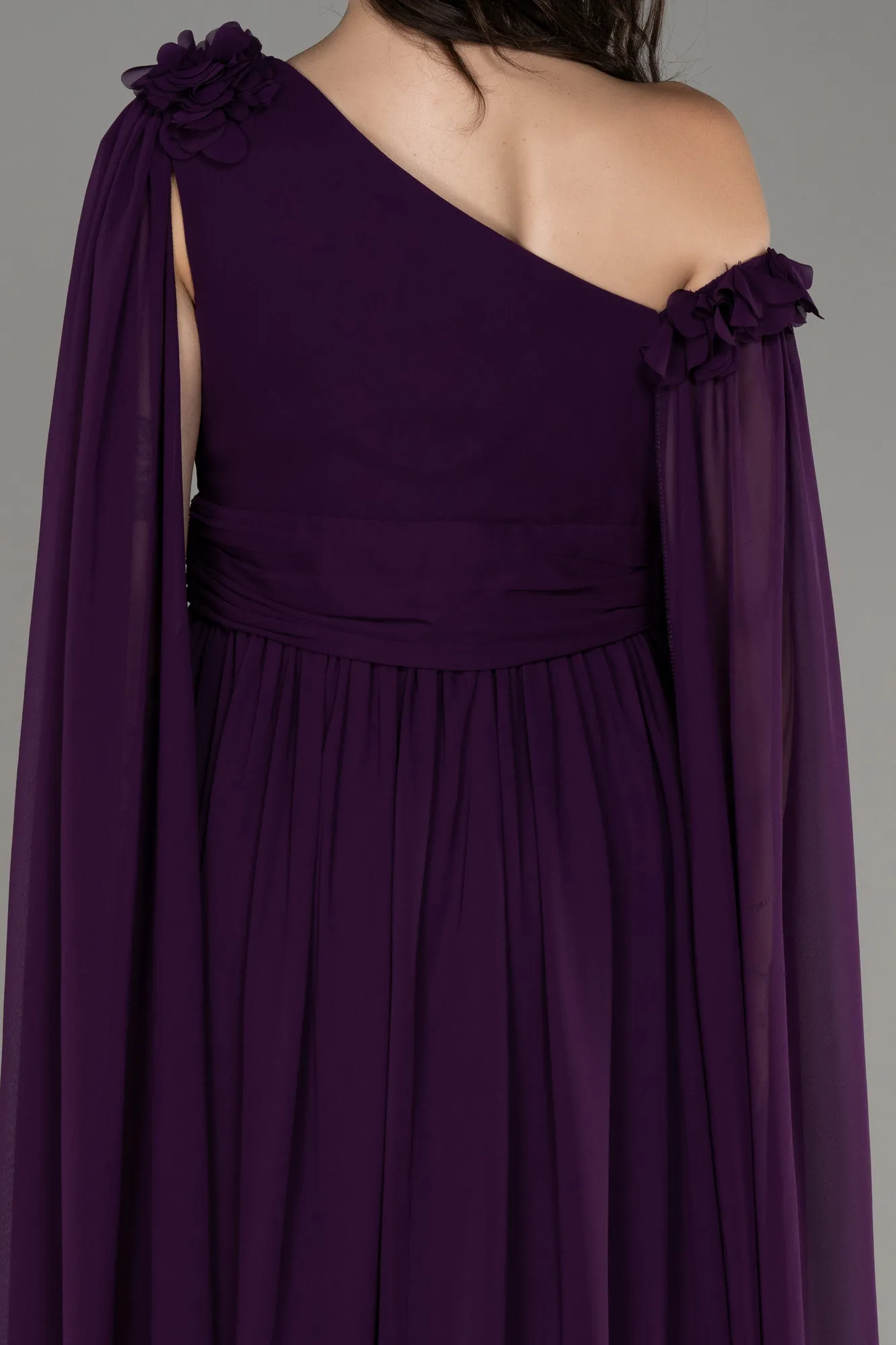 Purple-Slit Shawl Long Chiffon Plus Size Evening Dress ABU4002
