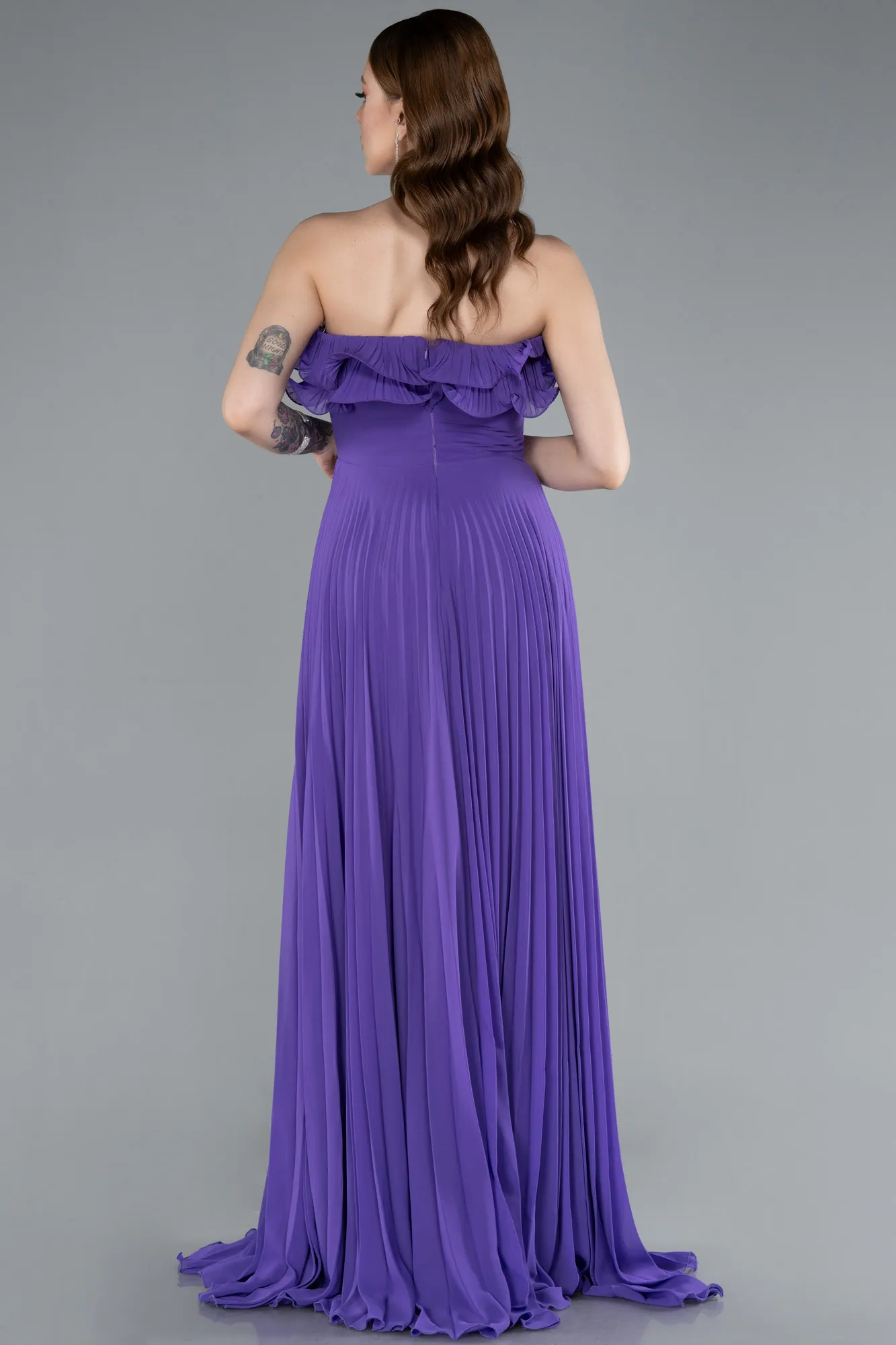 Purple-Strapless Long Chiffon Prom Gown ABU4866
