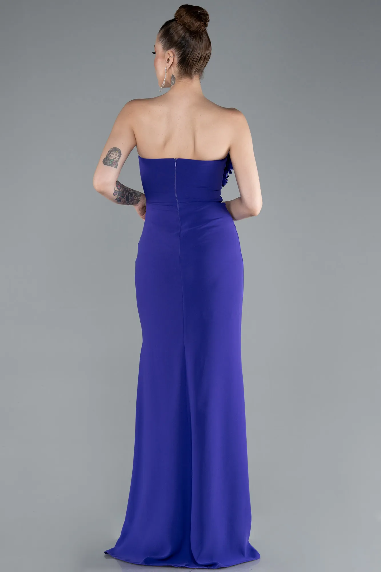 Purple-Strapless Slit Long Prom Gown ABU4213