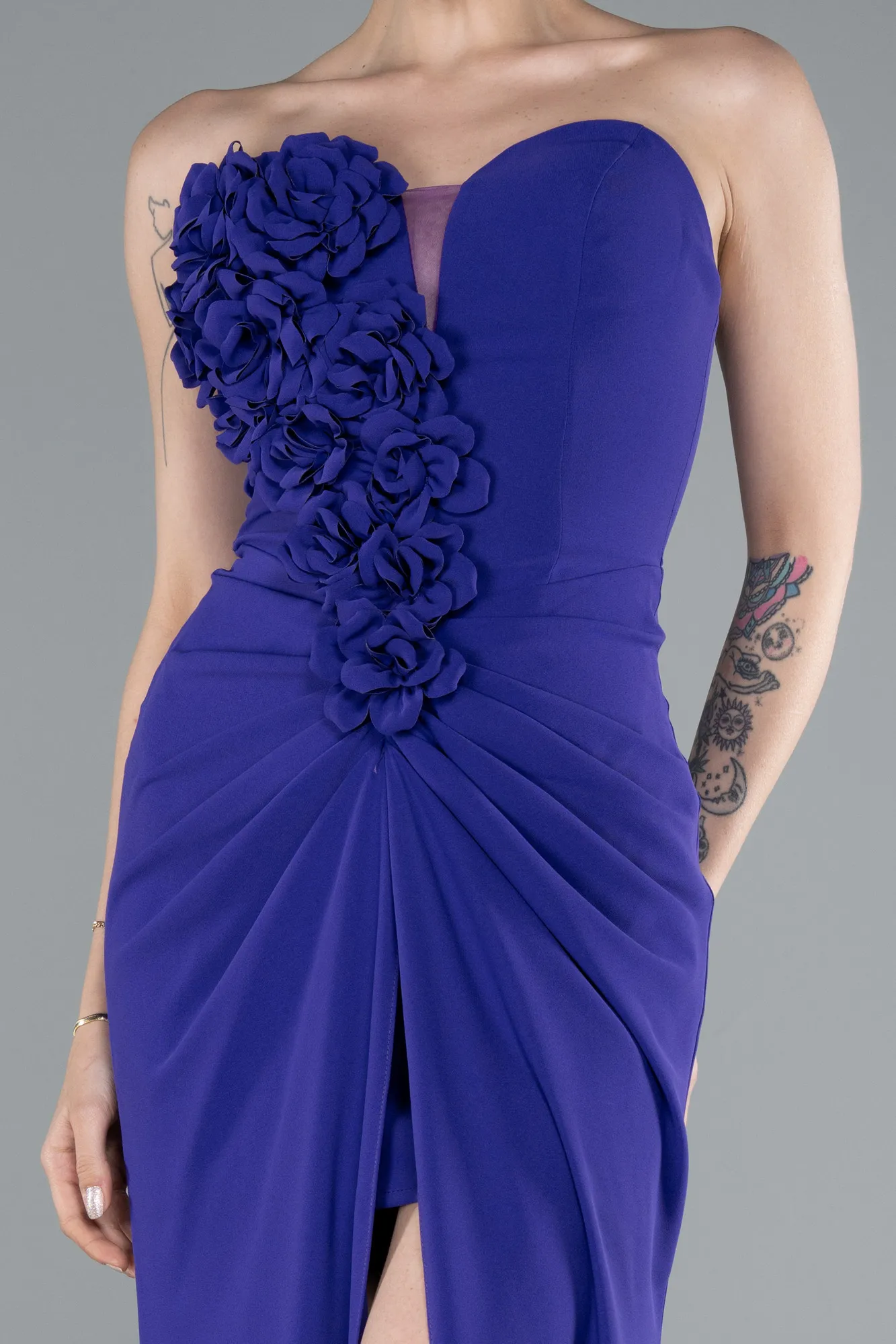 Purple-Strapless Slit Long Prom Gown ABU4213