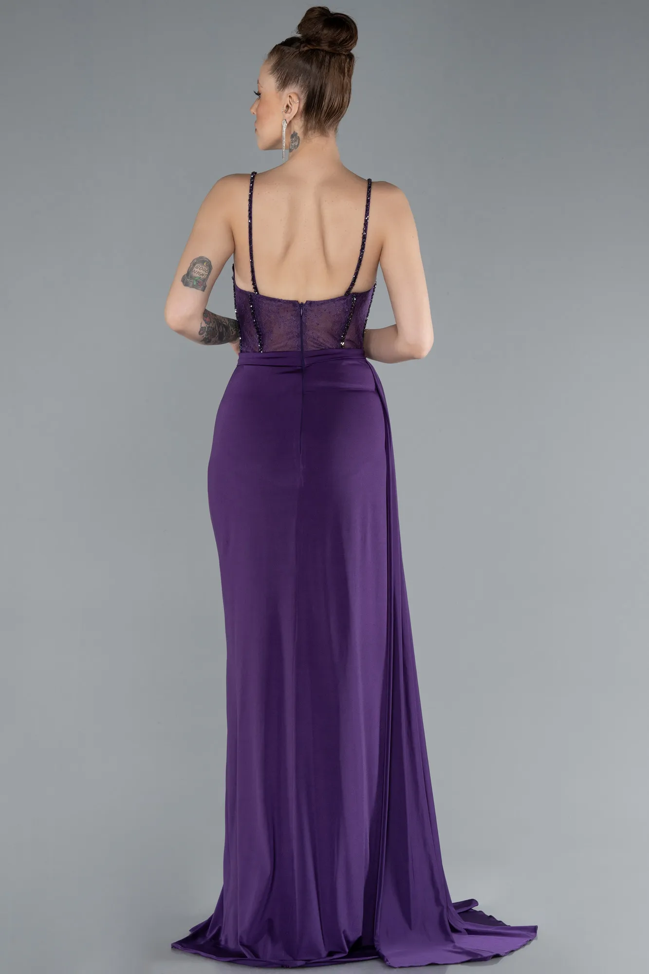 Purple-Transparent Slit Long Evening Gown ABU4677
