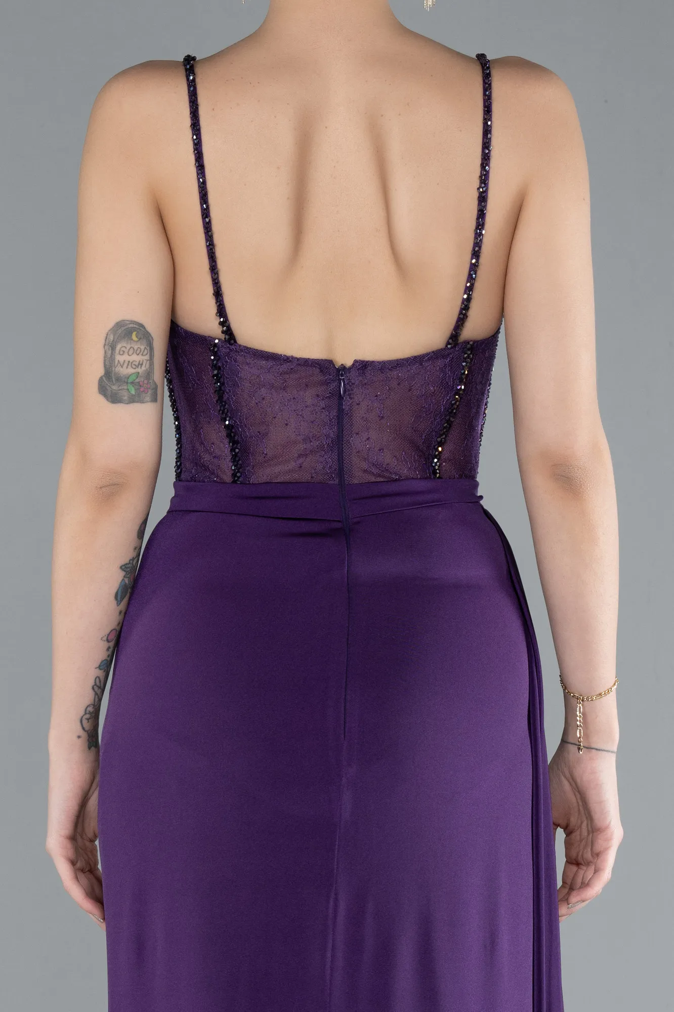 Purple-Transparent Slit Long Evening Gown ABU4677