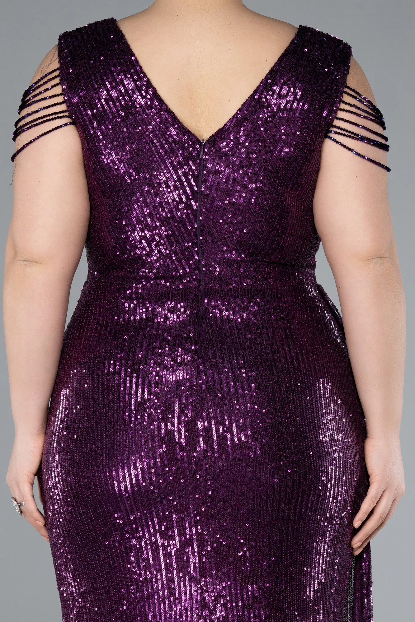 Purple-V Neck Long Sequined Slit Plus Size Evening Dress ABU4886