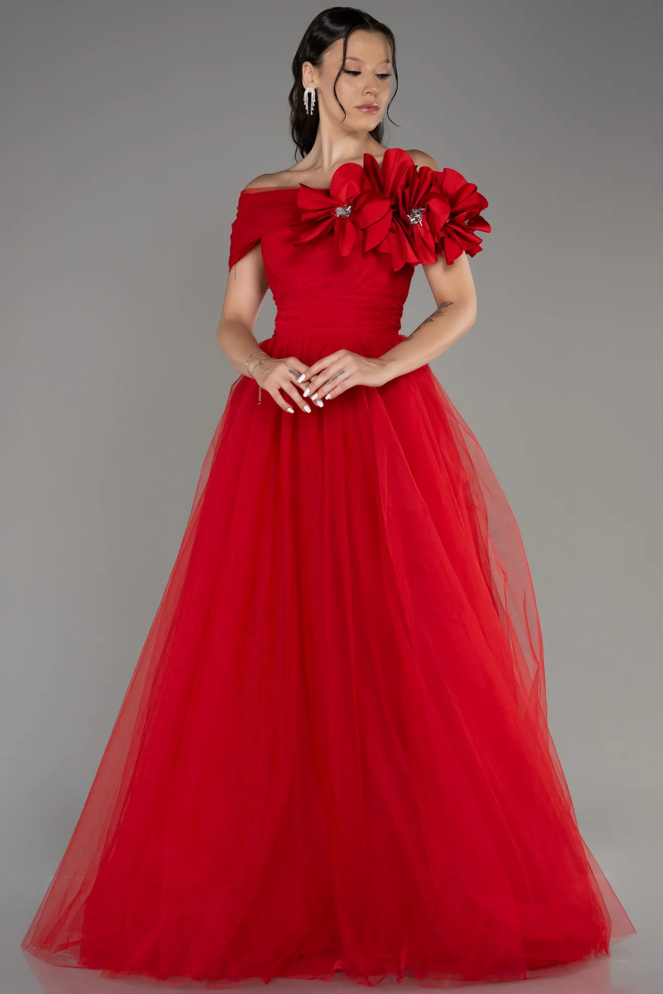 Red-Boat Neck Long Princess Evening Dress ABU3958