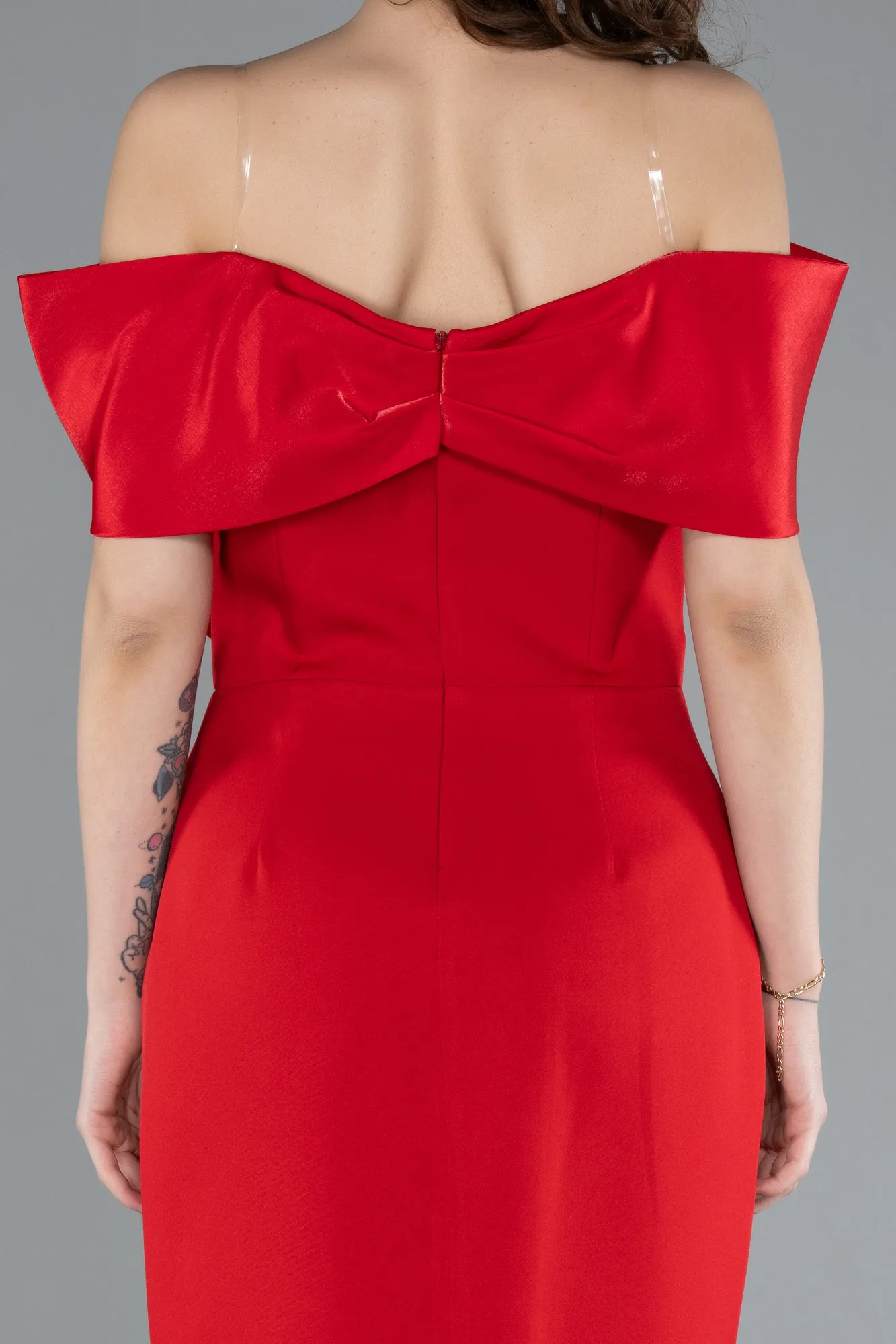 Red-Boat Neck Midi Cocktail Dress ABK2263