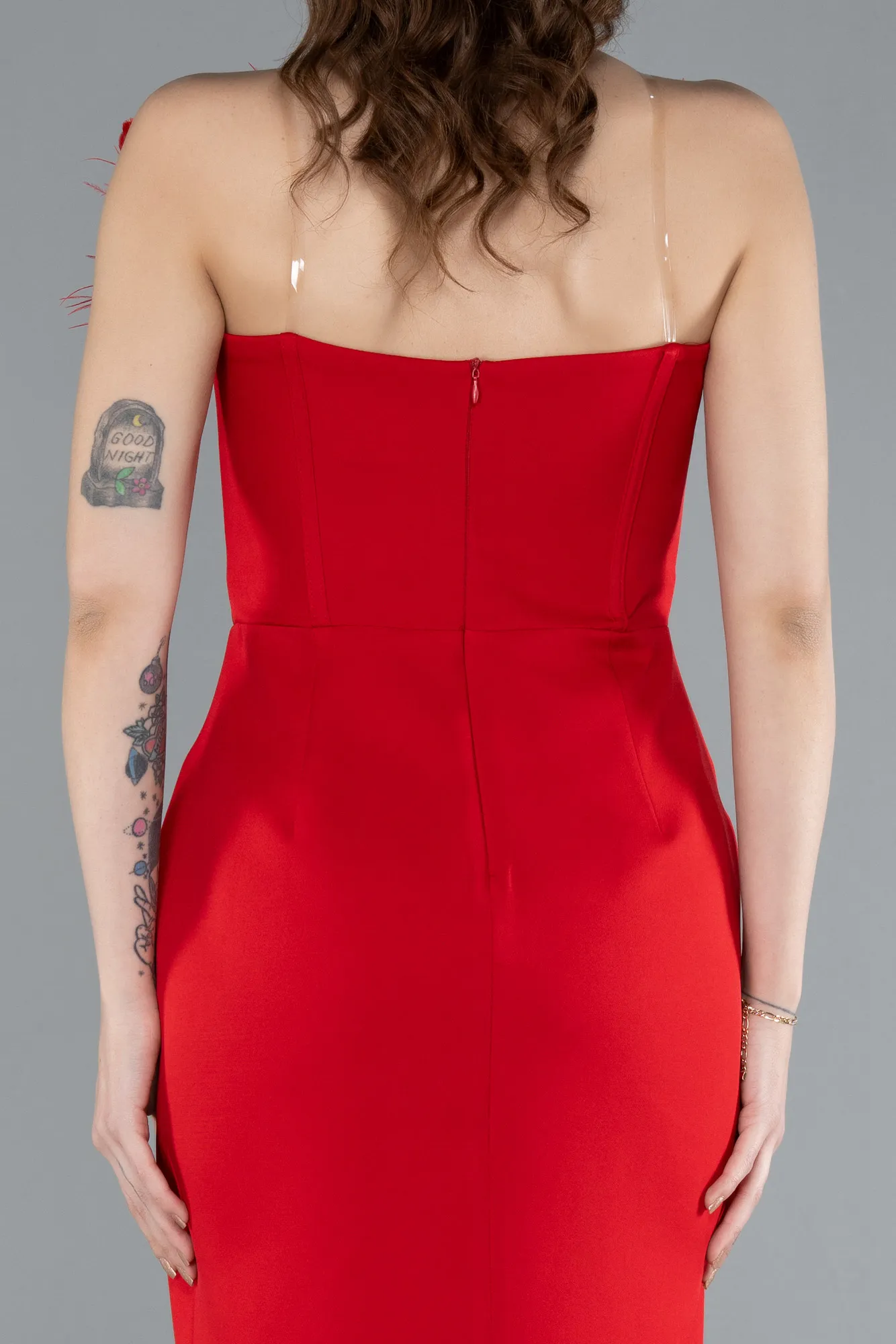 Red-Floral Strapless Underwire Midi Invitation Dress ABK2267