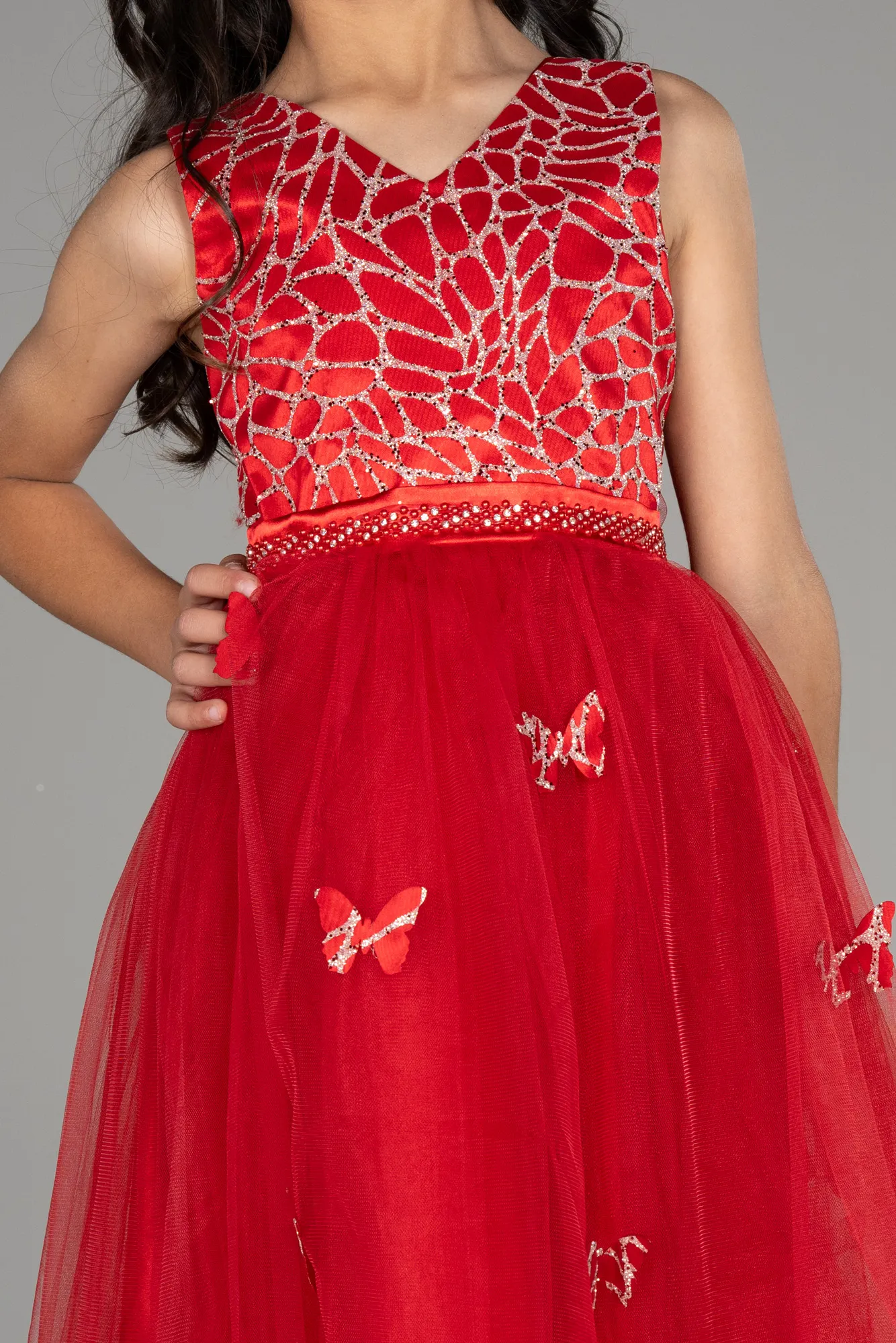 Red-Front Short Back Long Girl Dress ABO104