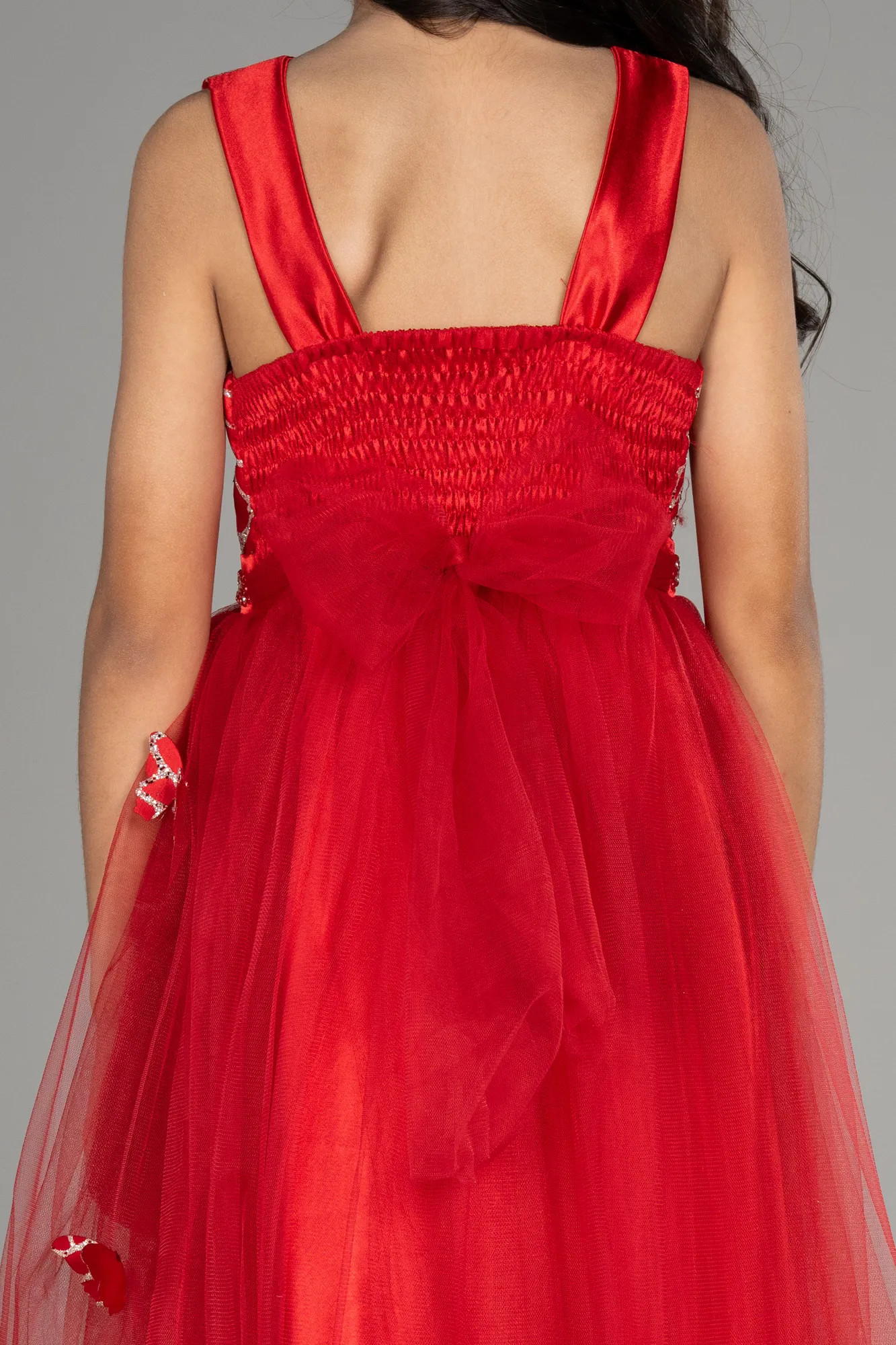 Red-Front Short Back Long Girl Dress ABO104