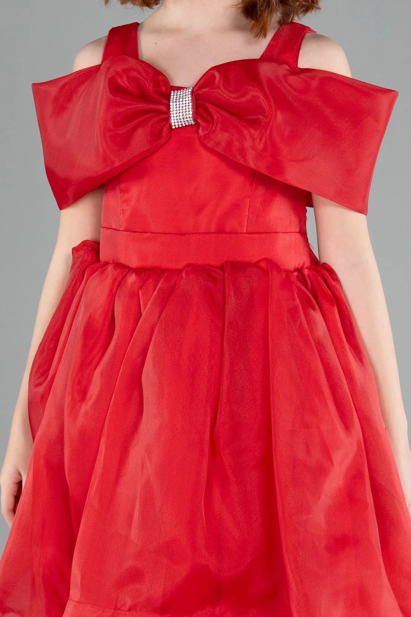 Red-Front Short Back Long Girl Dress ABO107