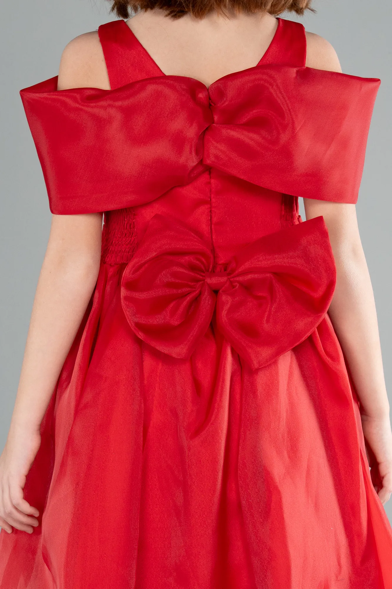 Red-Front Short Back Long Girl Dress ABO107