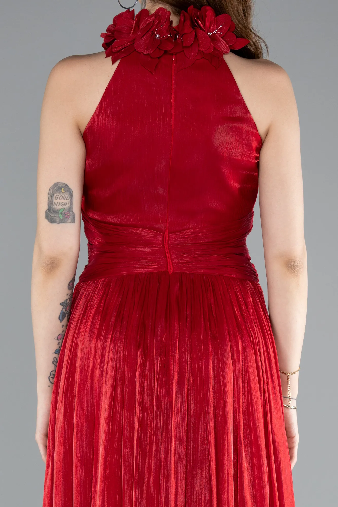 Red-Halter Neck Long Chiffon Evening Dress ABU4811