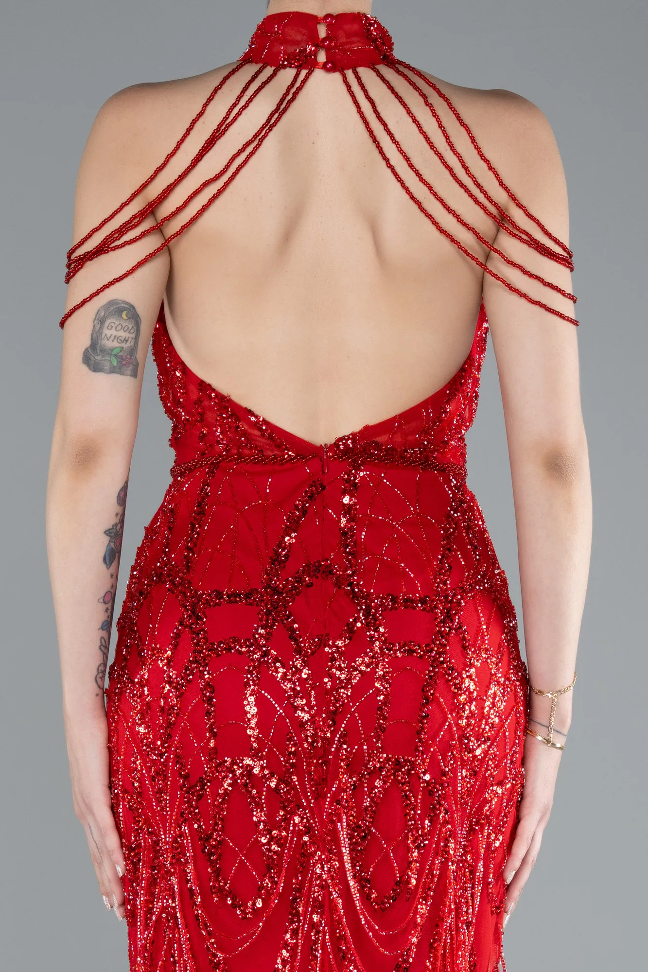 Red-Long Beaded Evening Dress ABU4912