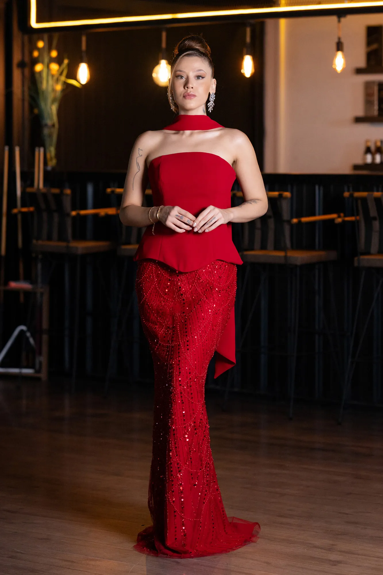 Red-Long Beaded Evening Dress ABU5131