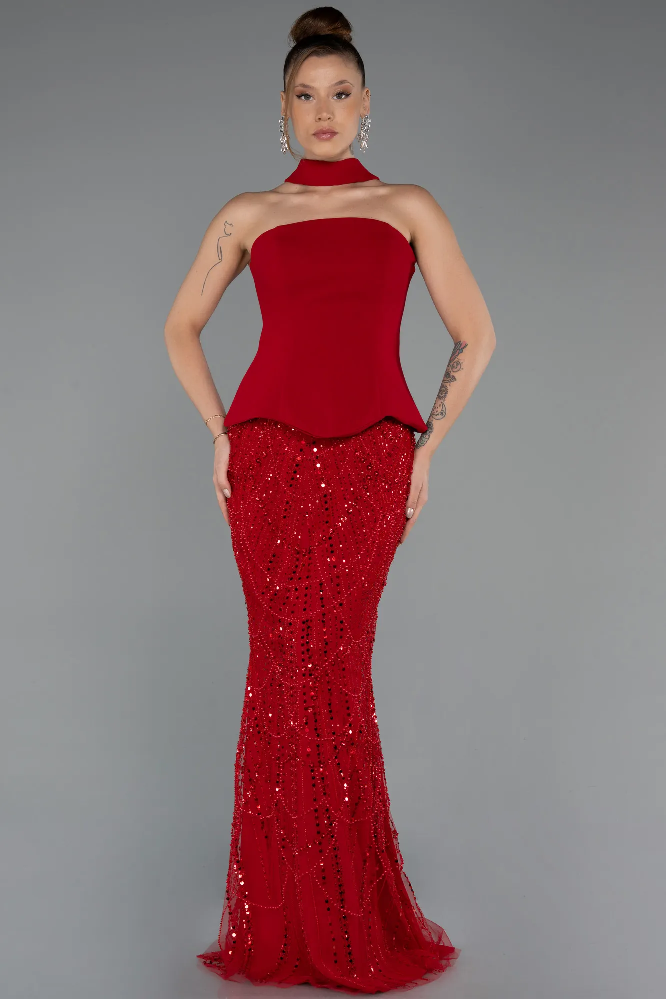 Red-Long Beaded Evening Dress ABU5131