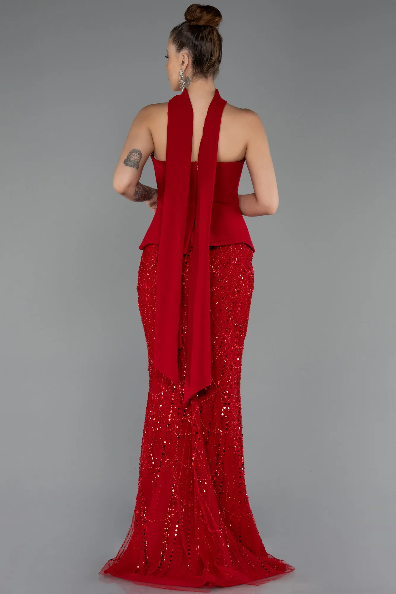 Red-Long Beaded Evening Dress ABU5131