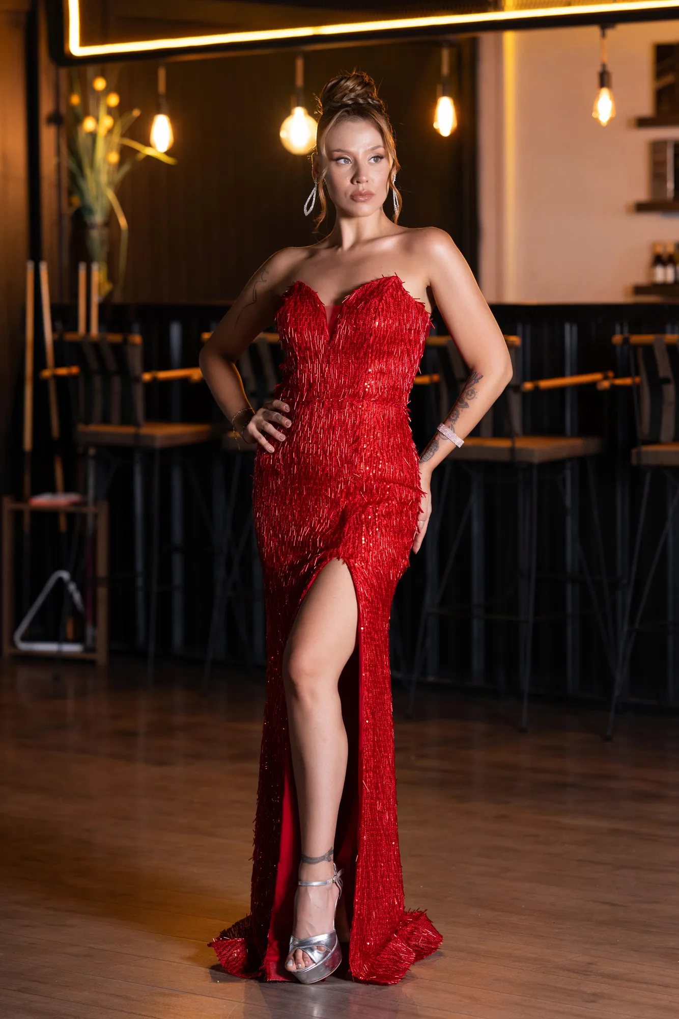 Red-Long Beaded Evening Dress ABU5292