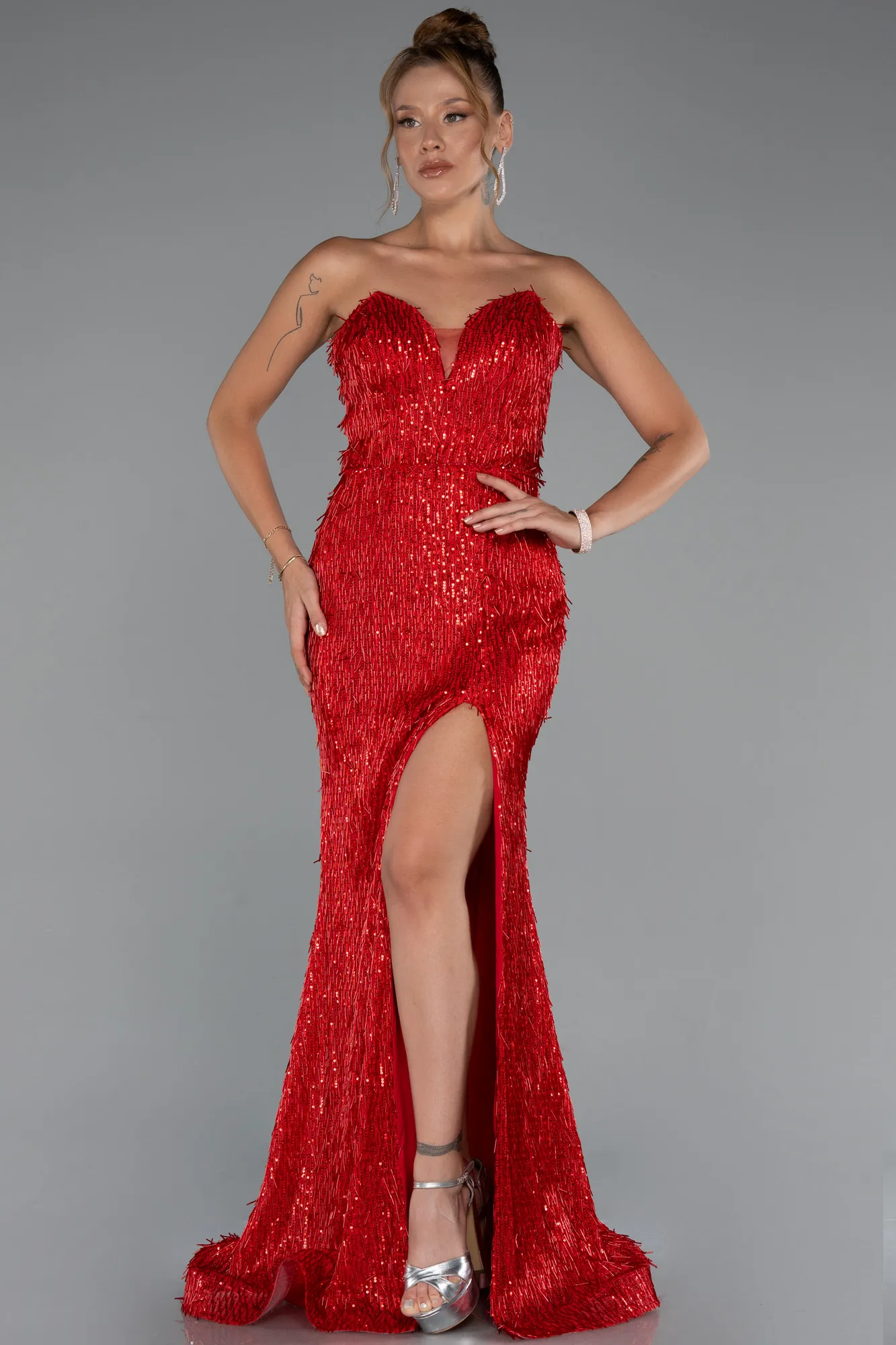 Red-Long Beaded Evening Dress ABU5292