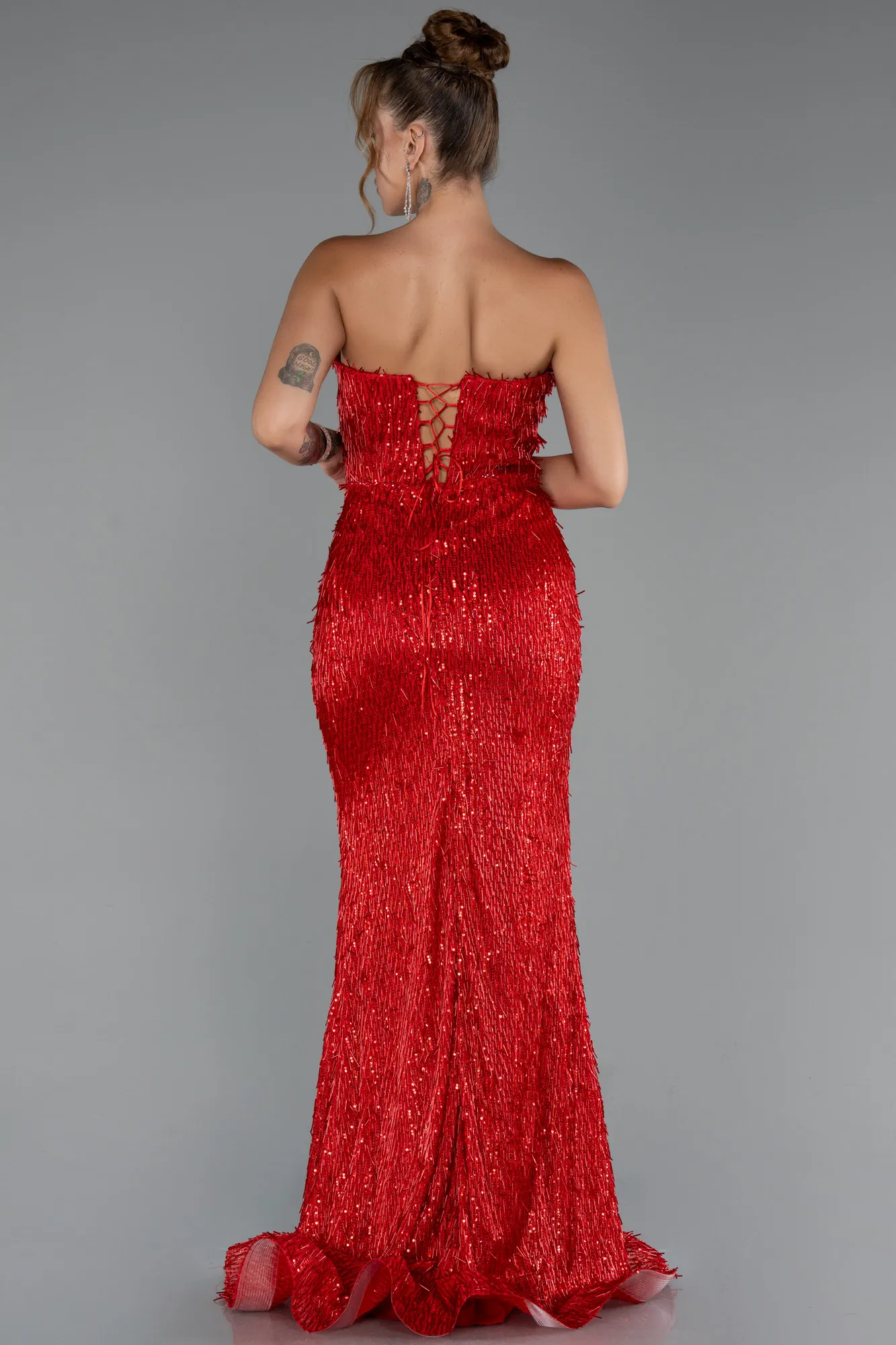 Red-Long Beaded Evening Dress ABU5292