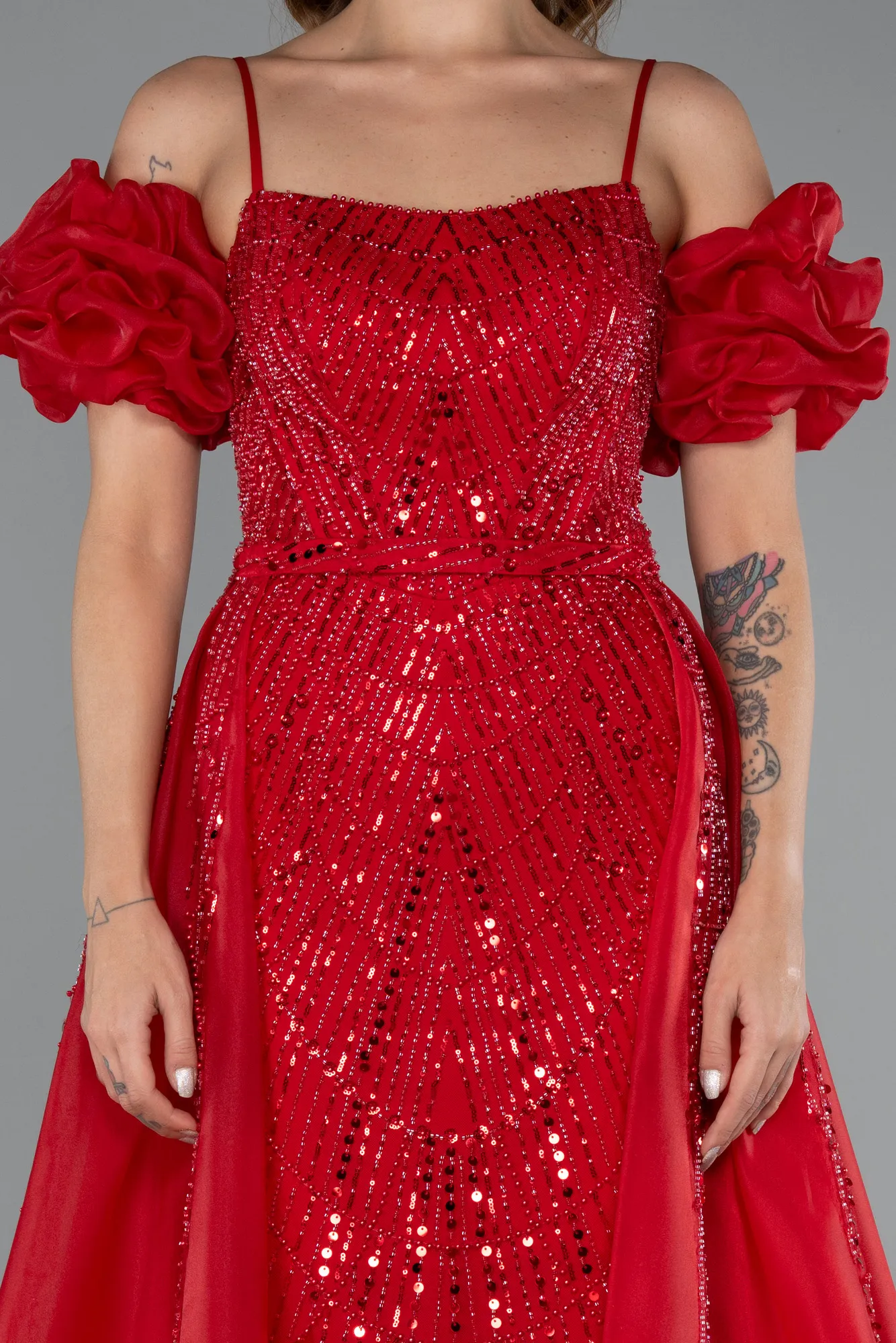 Red-Long Beaded Evening Dress ABU5391