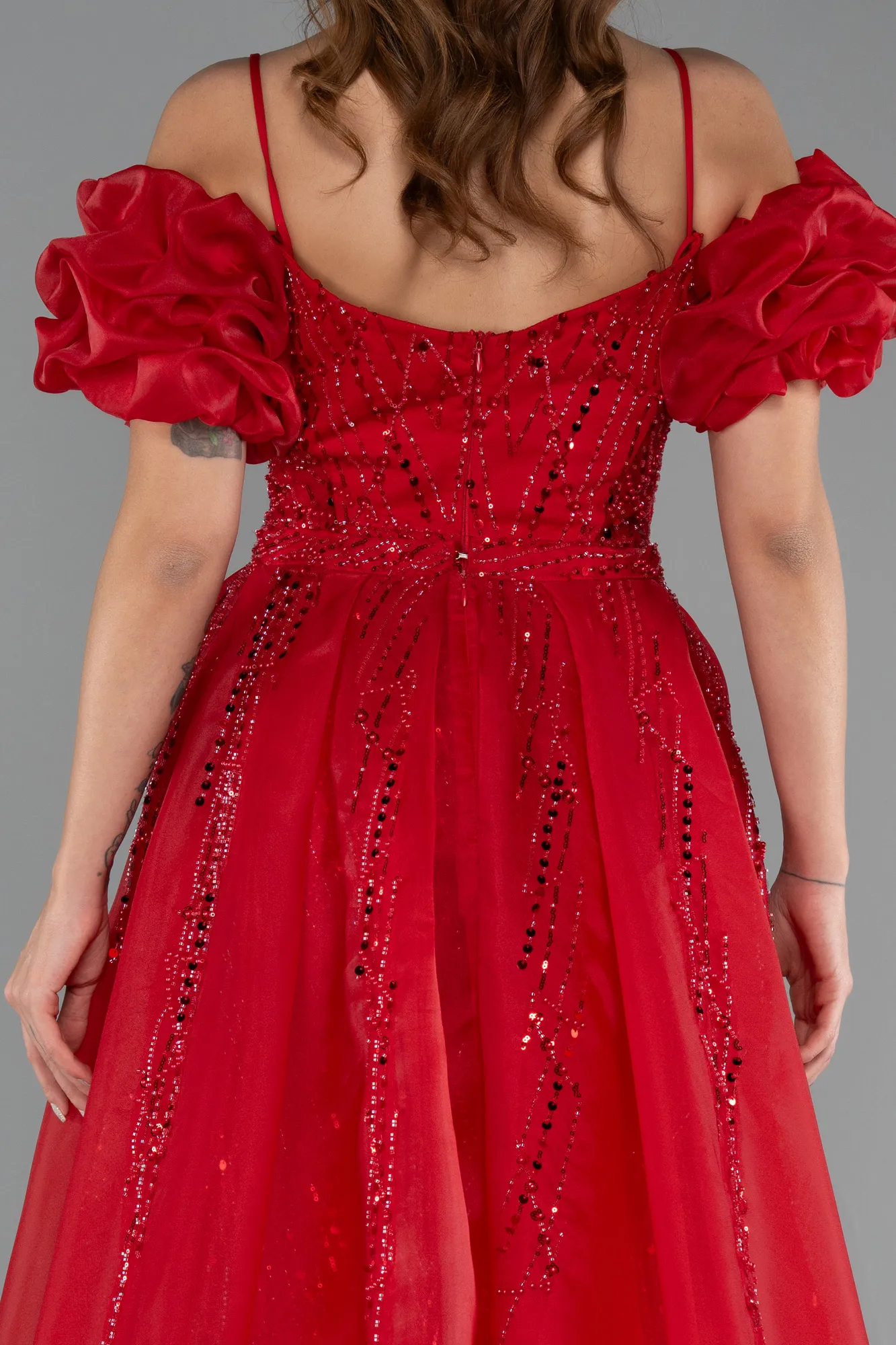 Red-Long Beaded Evening Dress ABU5391