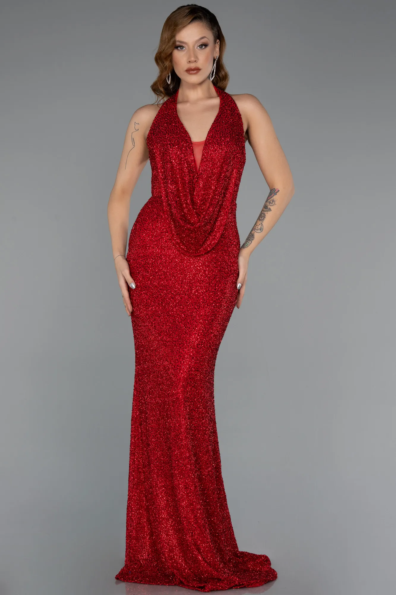 Red-Long Beaded Evening Dress ABU5403